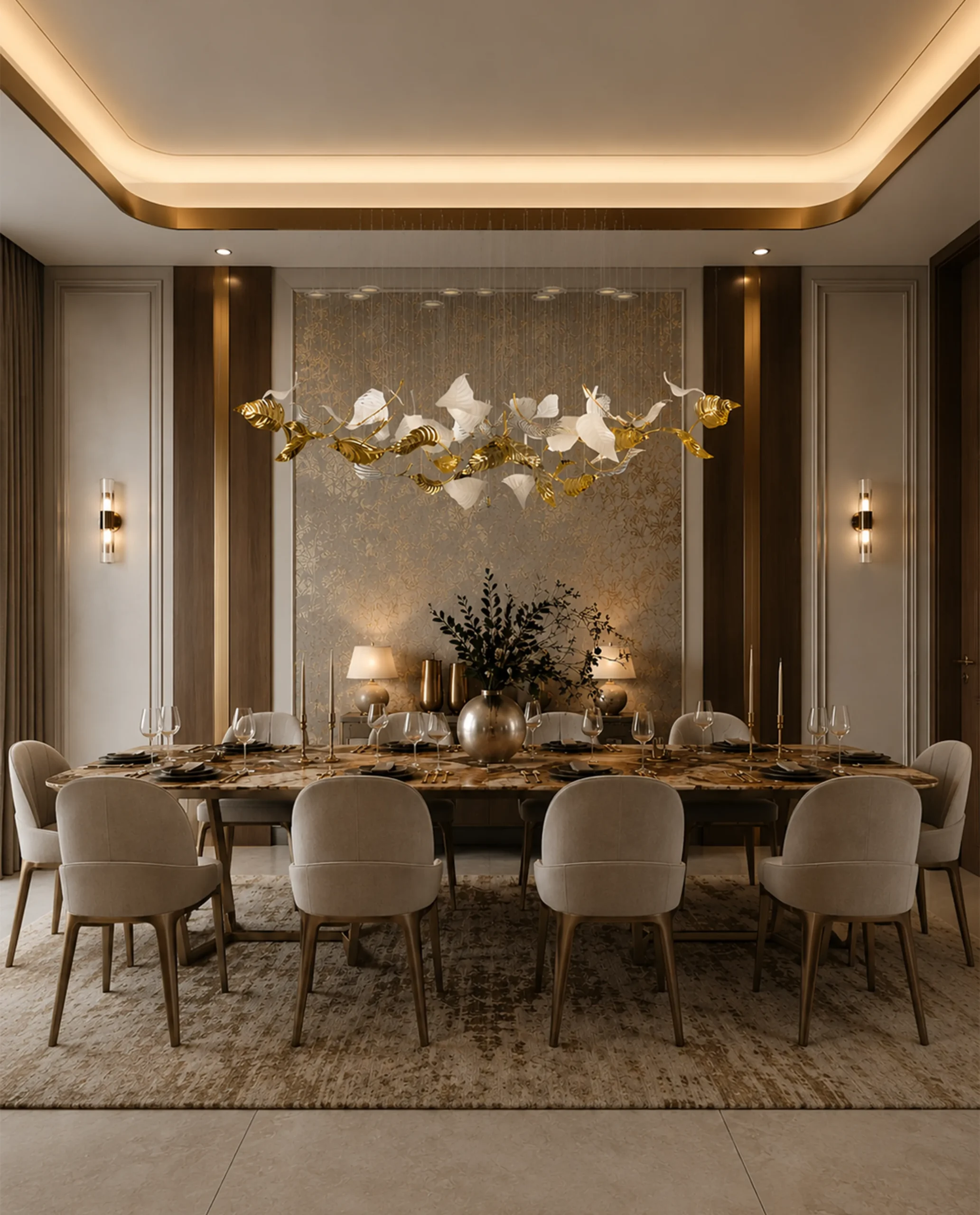 Amara chandelier installed in luxury dining room