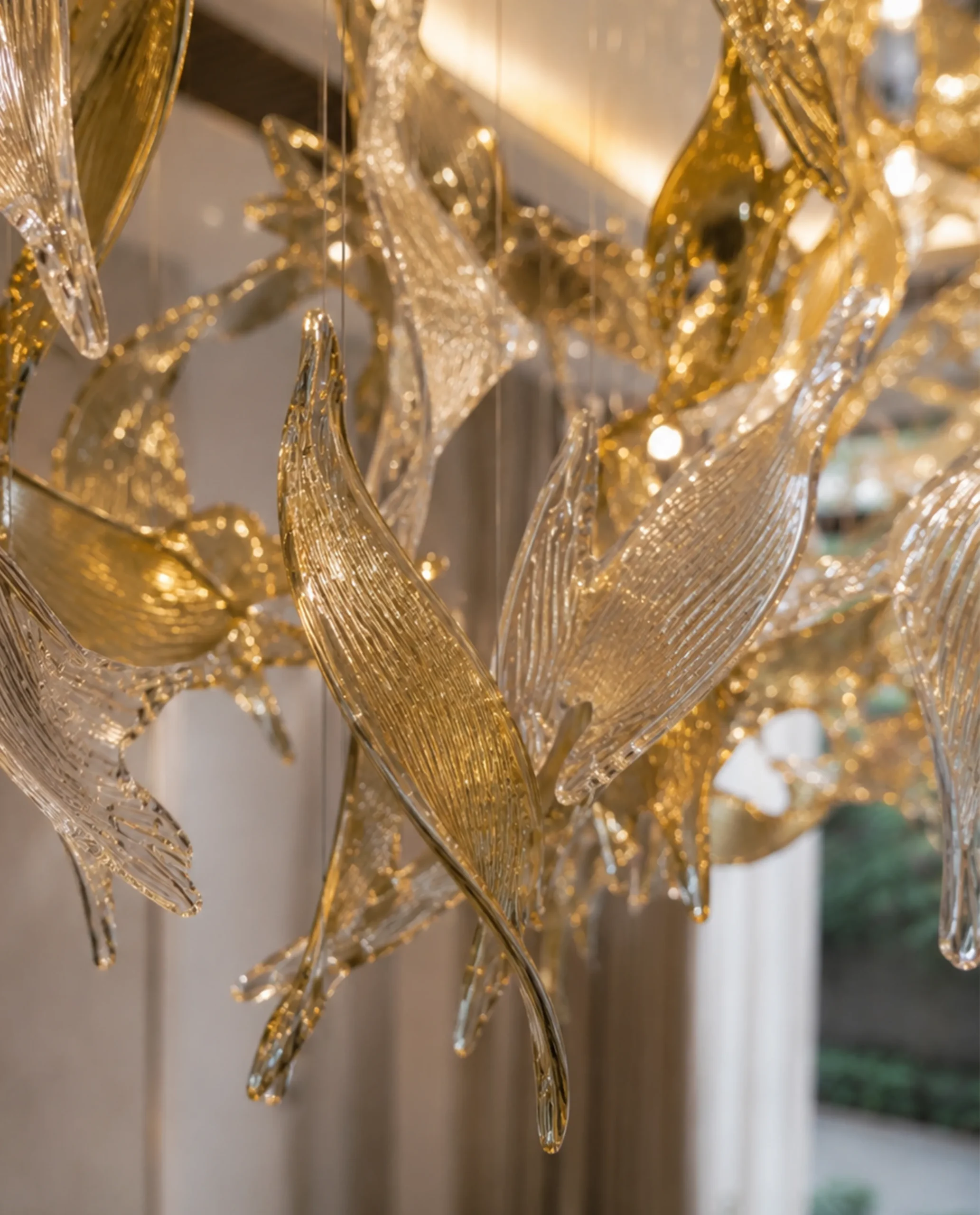 Belleza chandelier gold and glass leaf close-up Bloom Lighting