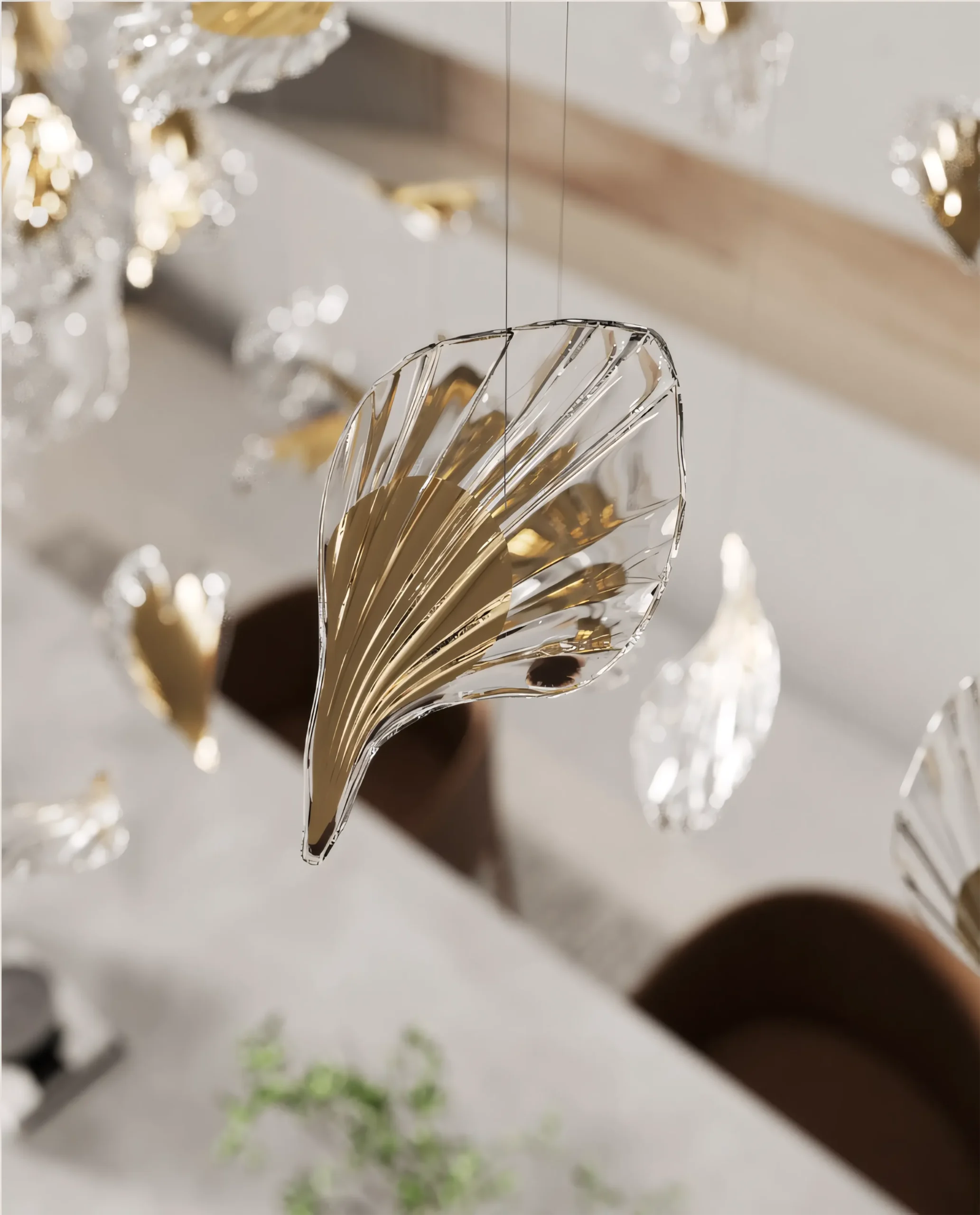 Celestine chandelier gold and crystal leaf close-up Bloom Lighting