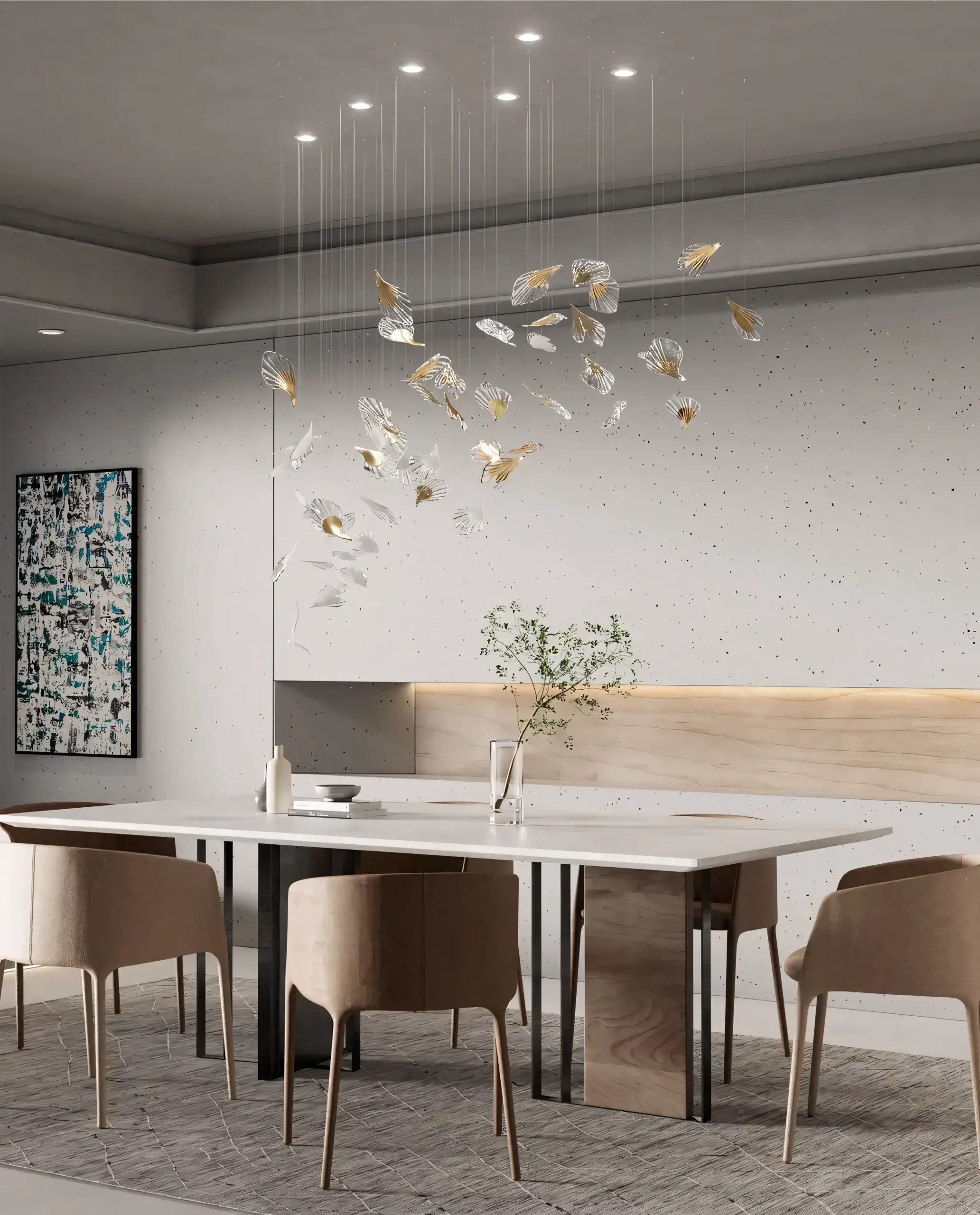 Celestine chandelier installed in luxury dining room