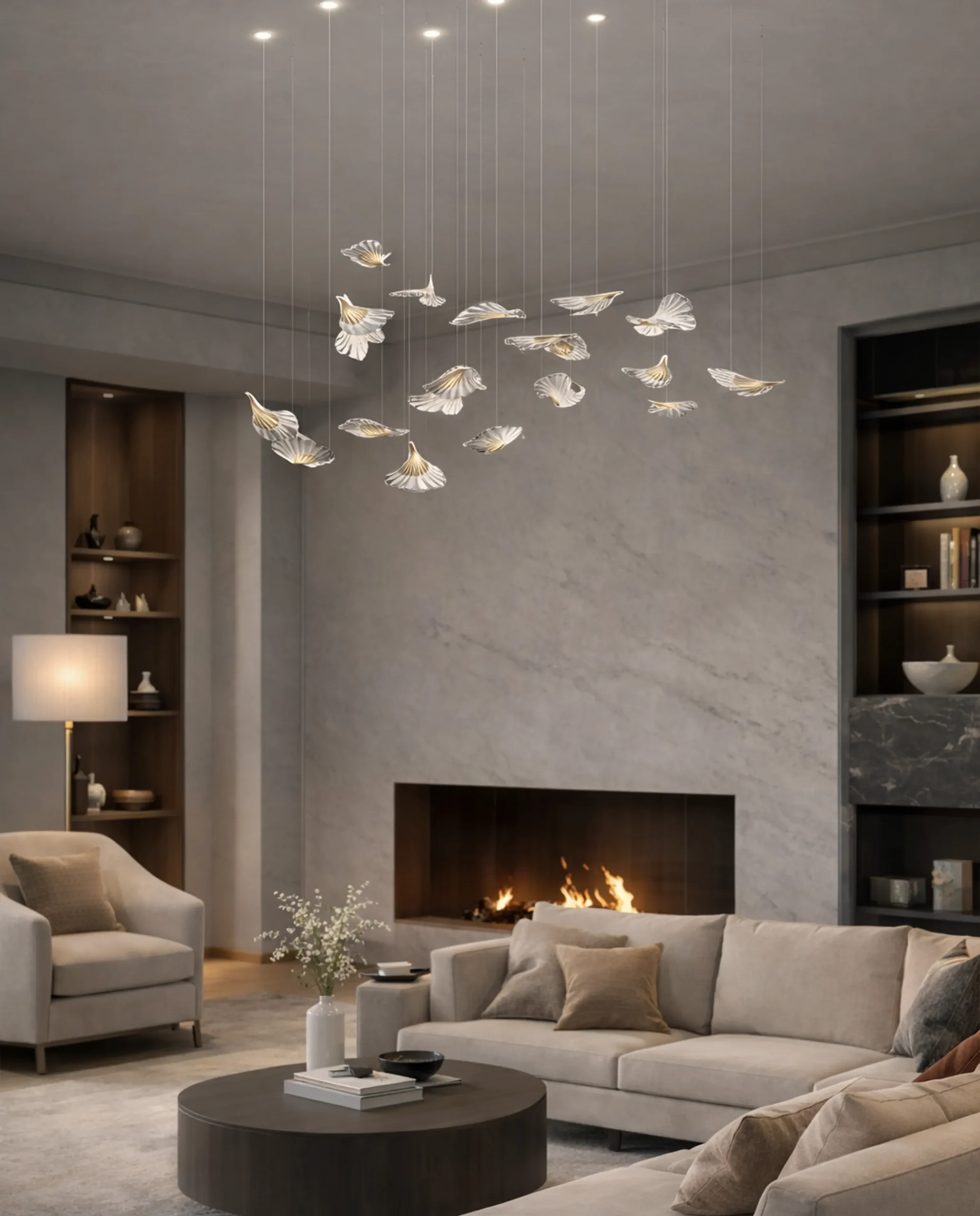 Celestine chandelier installed in luxury living room