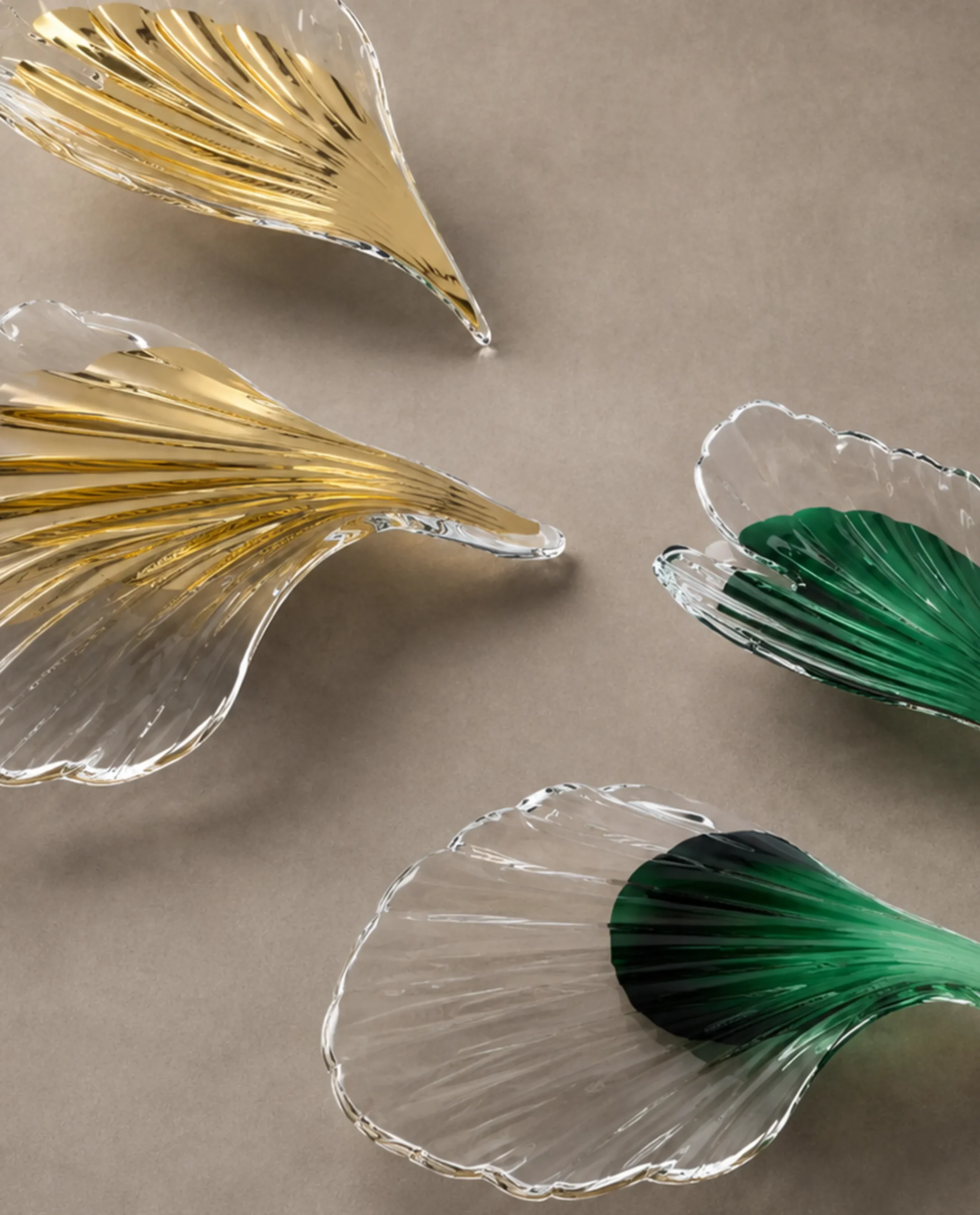 Celestine chandelier gold and green leaf detail