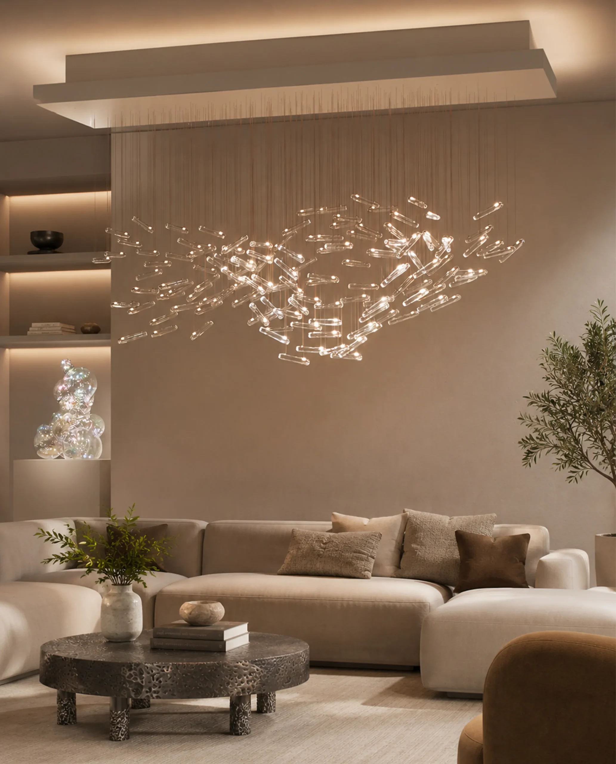 Cristallo chandelier installed in luxury living room