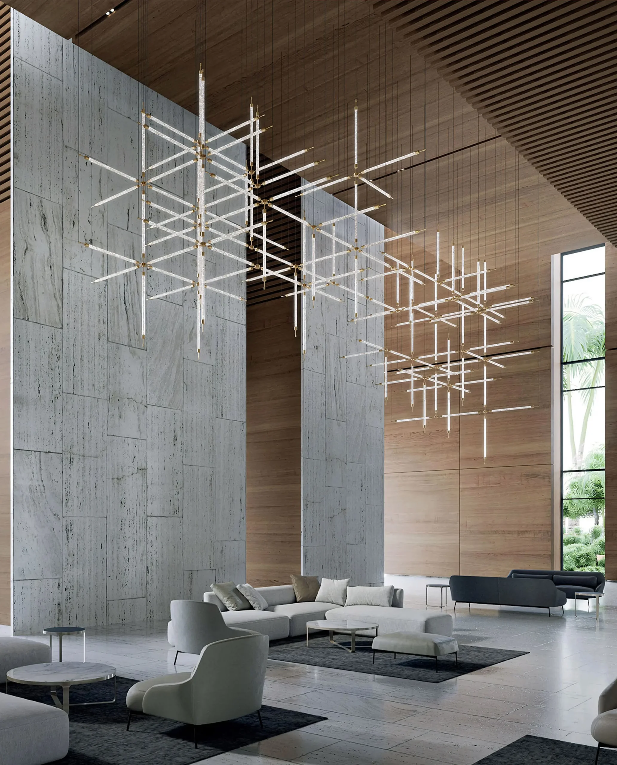 Cristiana chandelier installed in luxury commercial lobby