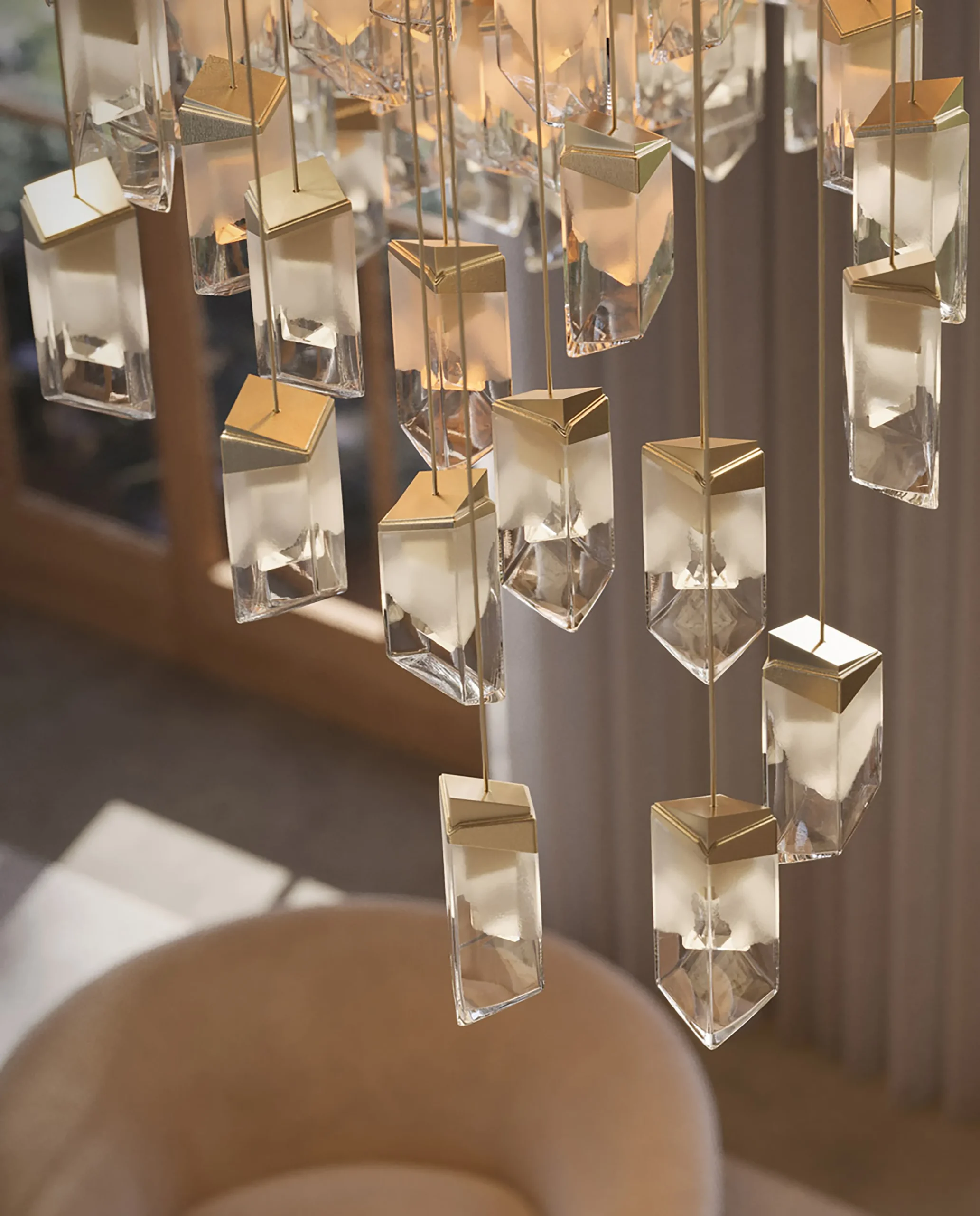 Crystel chandelier crystal cube close-up Bloom Lighting