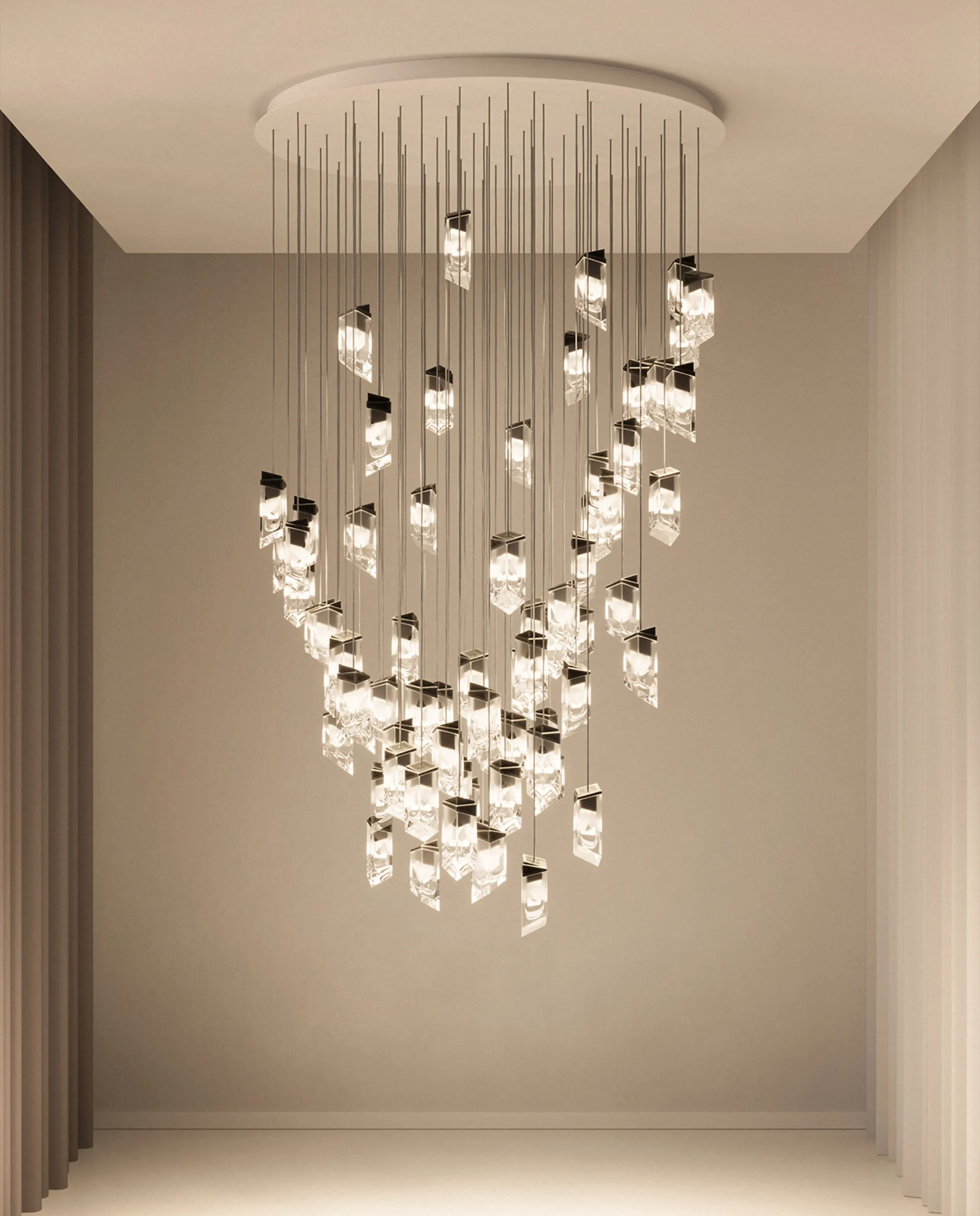 Crystel chandelier cluster composition in luxury interior