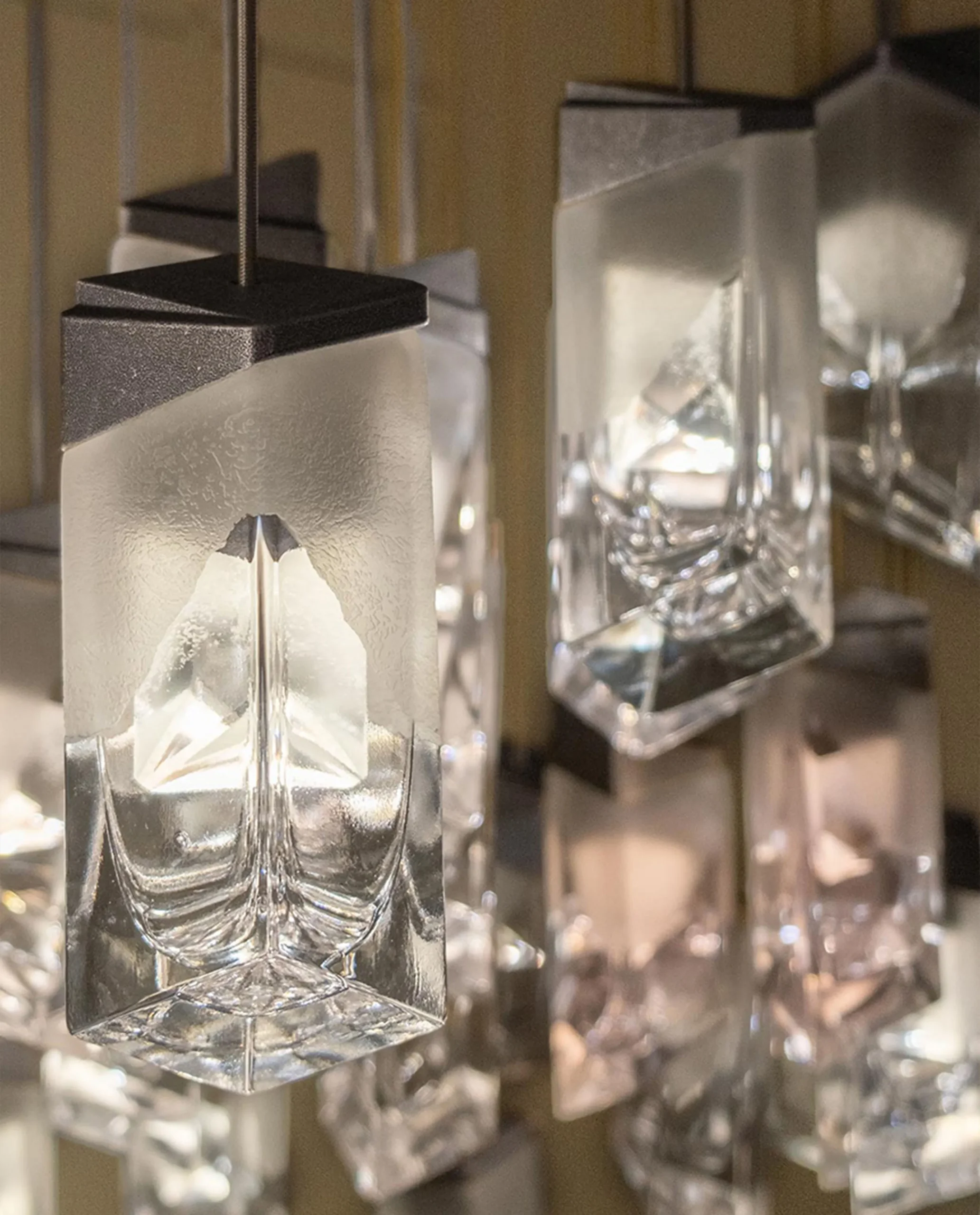 Crystel chandelier crystal cube close-up with natural light