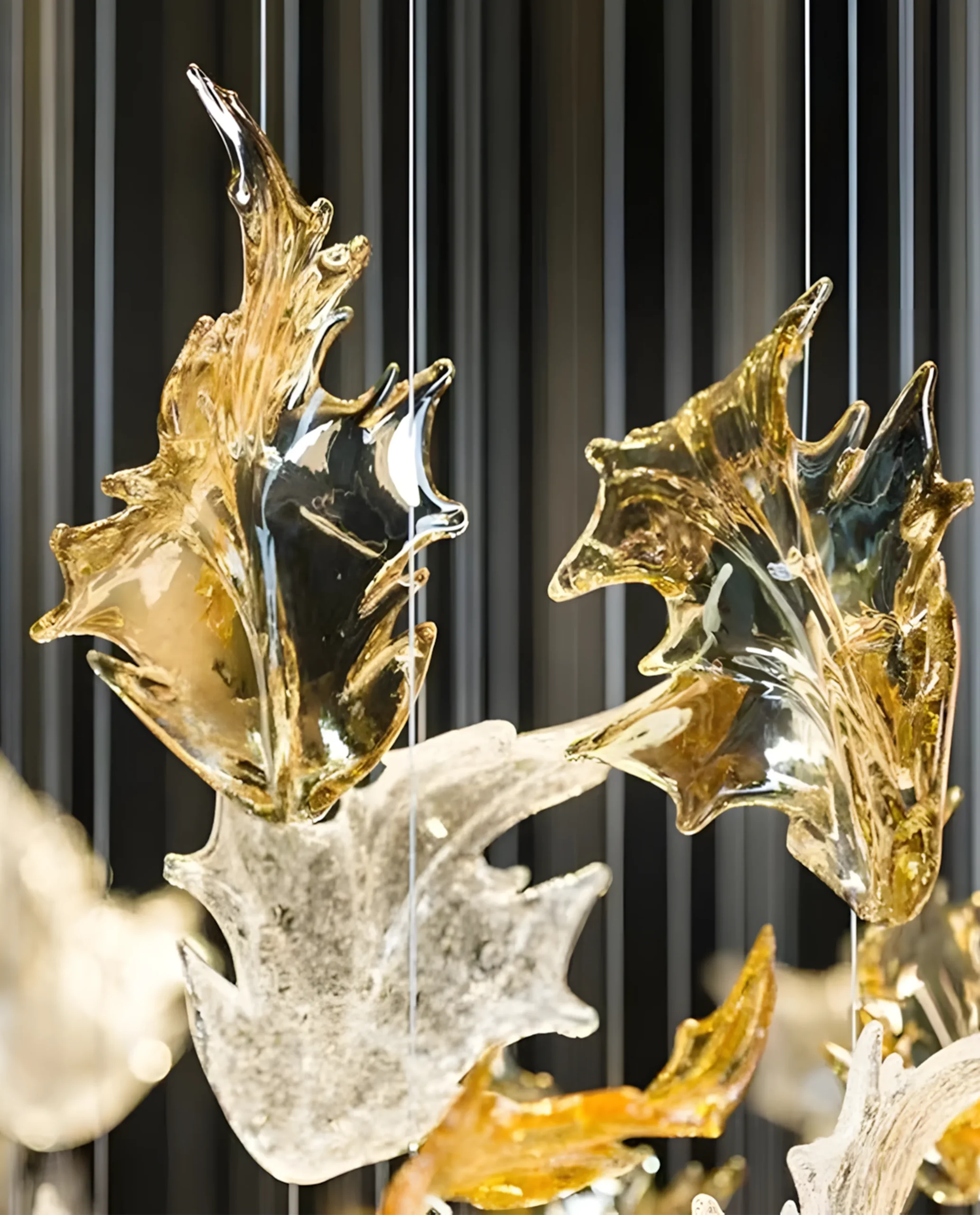 Donella chandelier gold and crystal leaf close-up Bloom Lighting