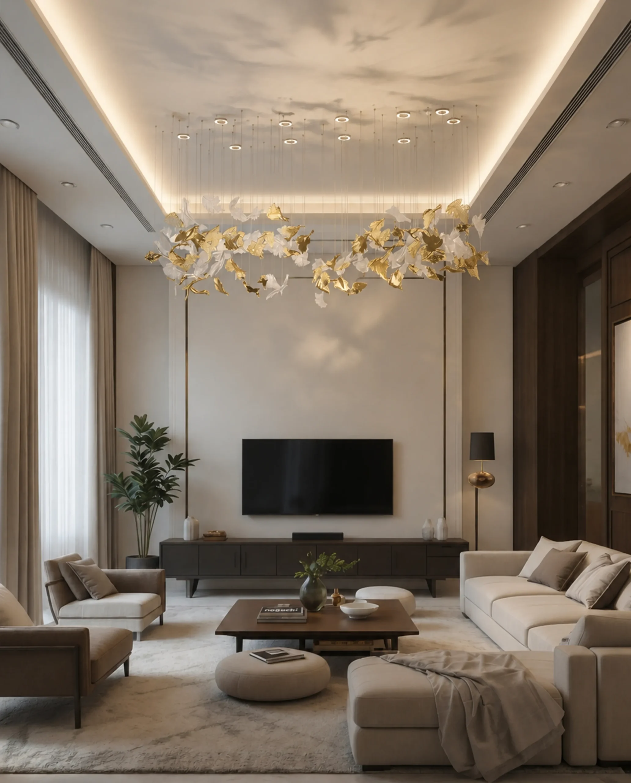 Donella chandelier installed in luxury living room