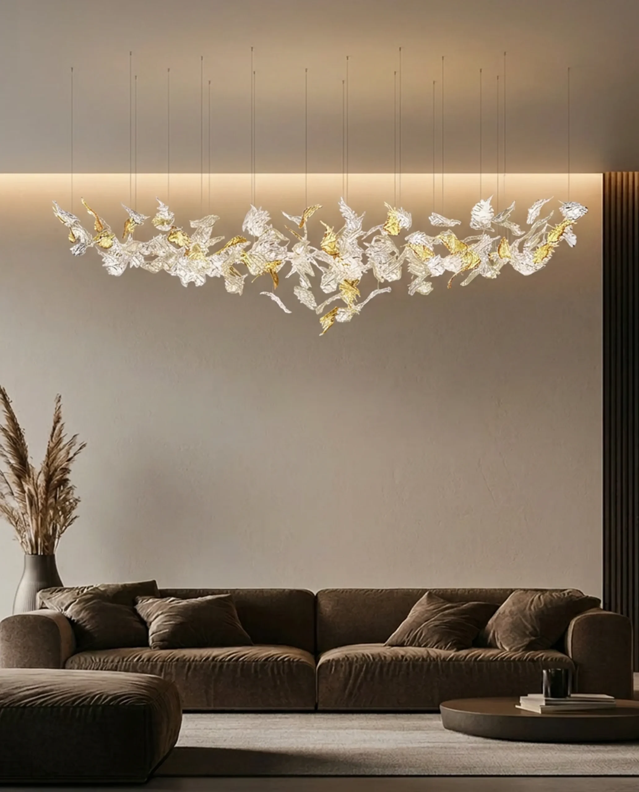 Donella chandelier gold and silver leaf formation