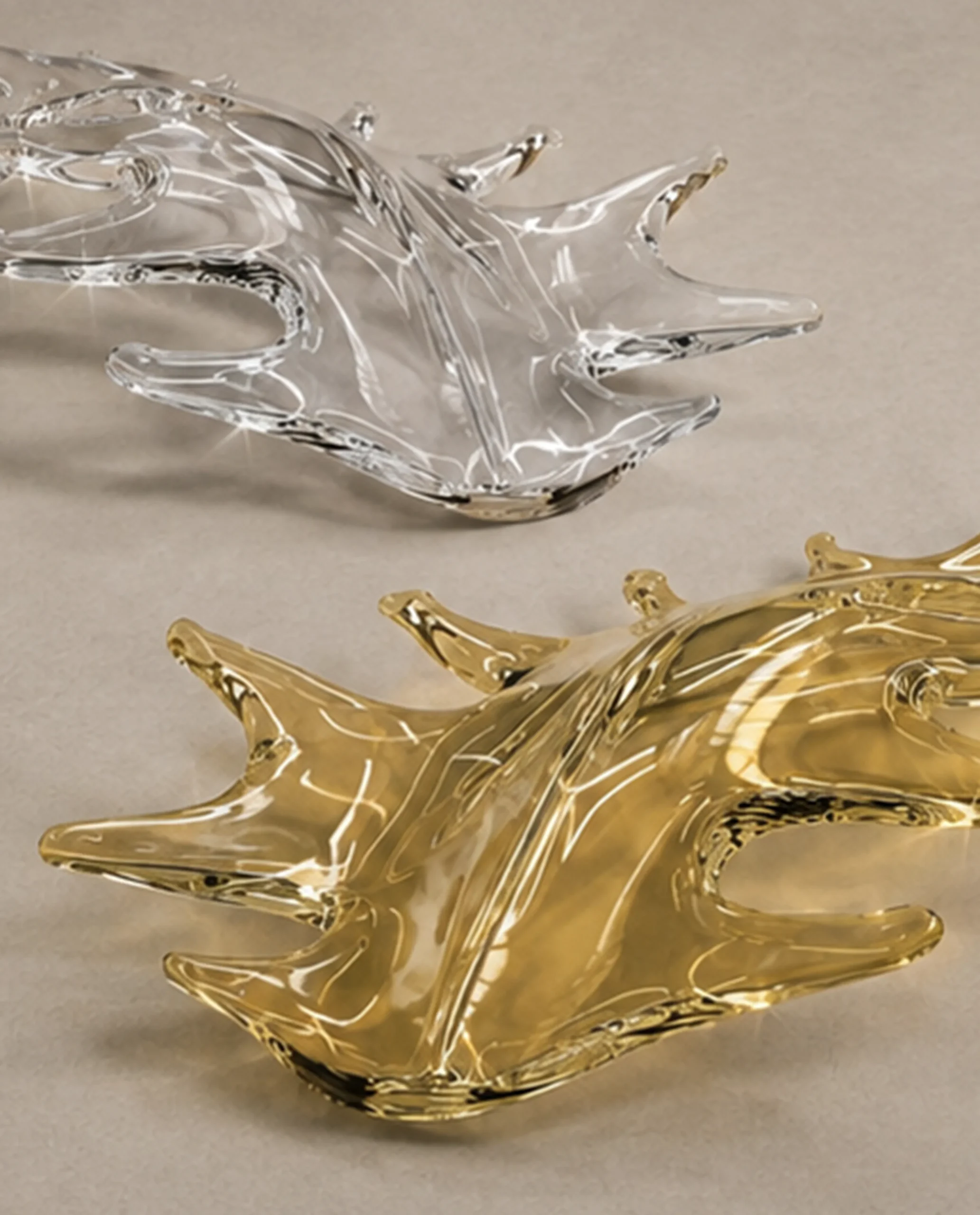 Donella chandelier gold and crystal leaf close-up detail