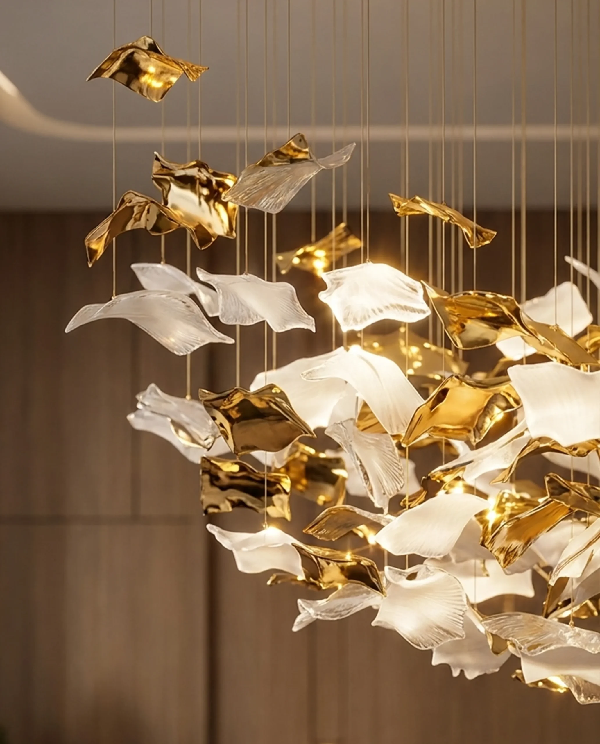 Fiorella chandelier gold and white opal glass close-up Bloom Lighting