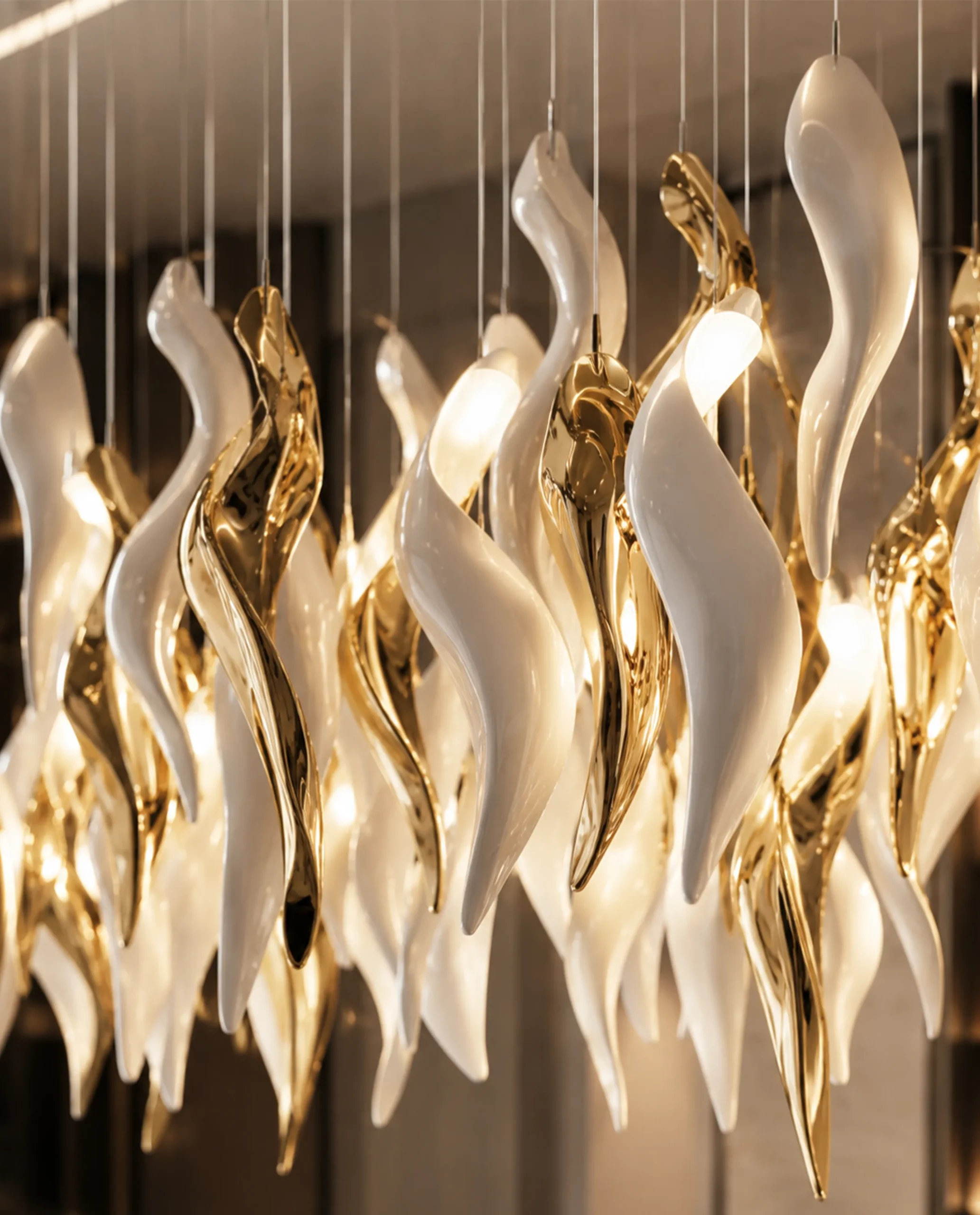Francesca chandelier cream white glass and gold accent close-up Bloom Lighting