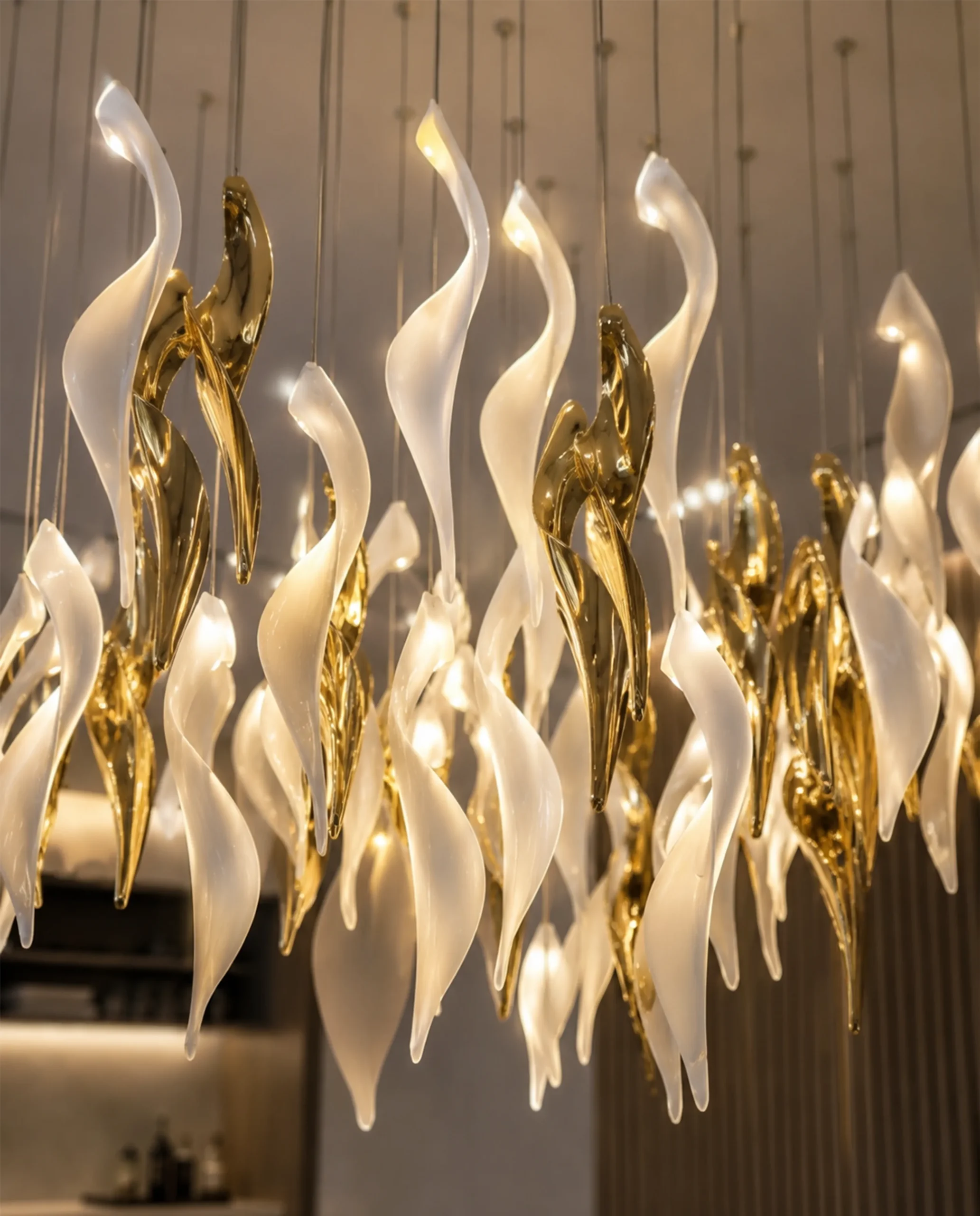 Francesca chandelier glass and translucent gold detail close-up