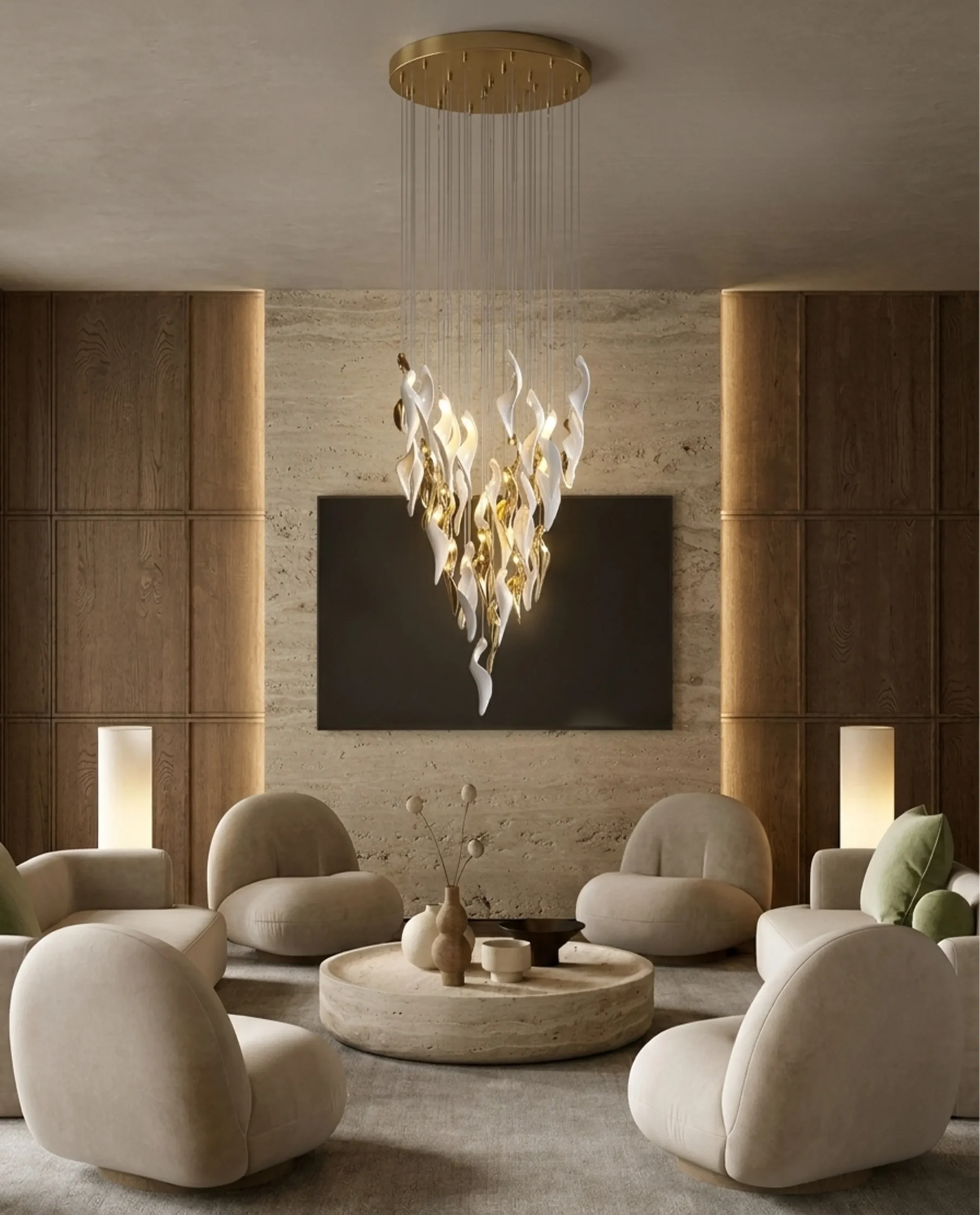 Francesca chandelier installed in luxury living room