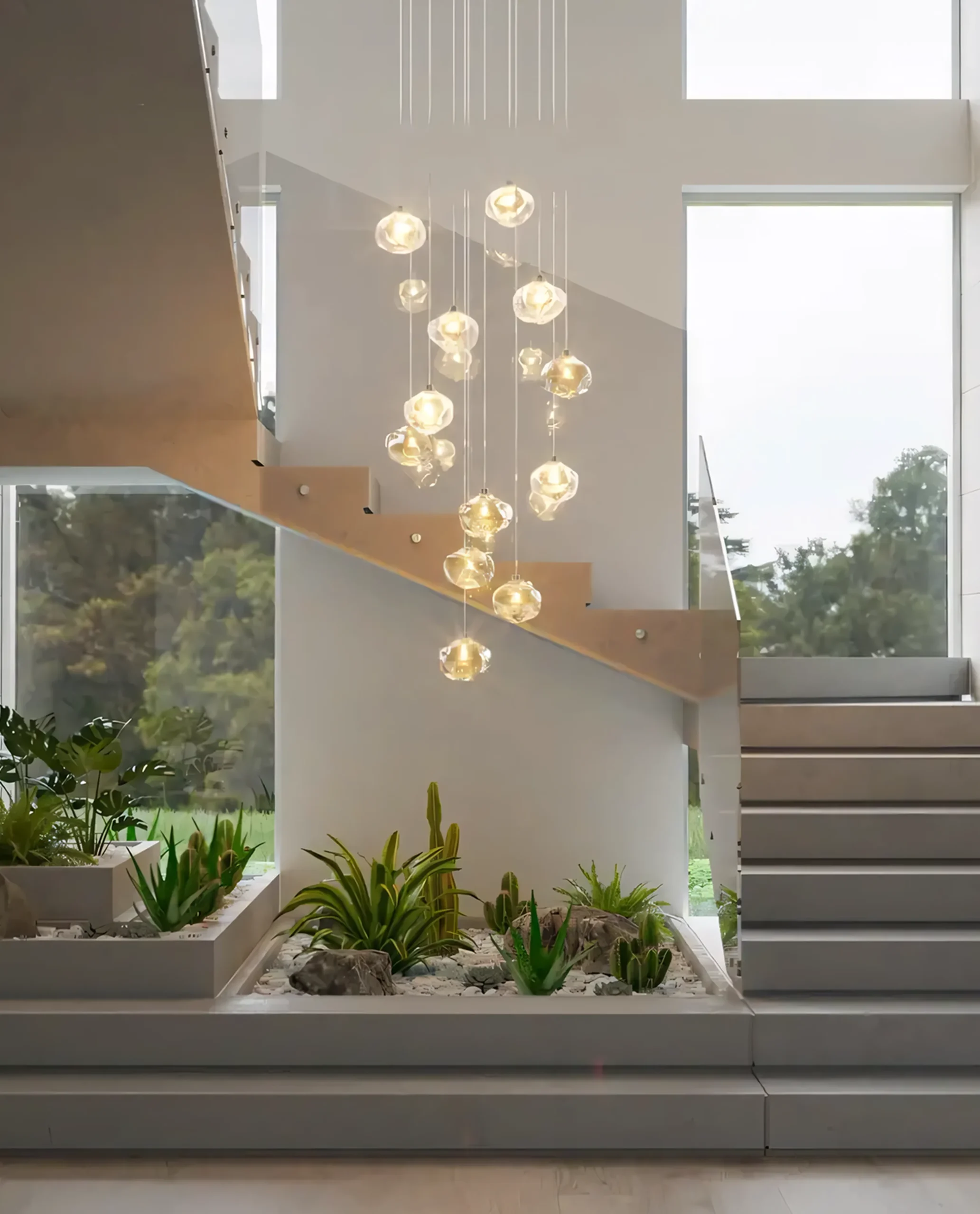 Gilles chandelier installed in luxury stairwell