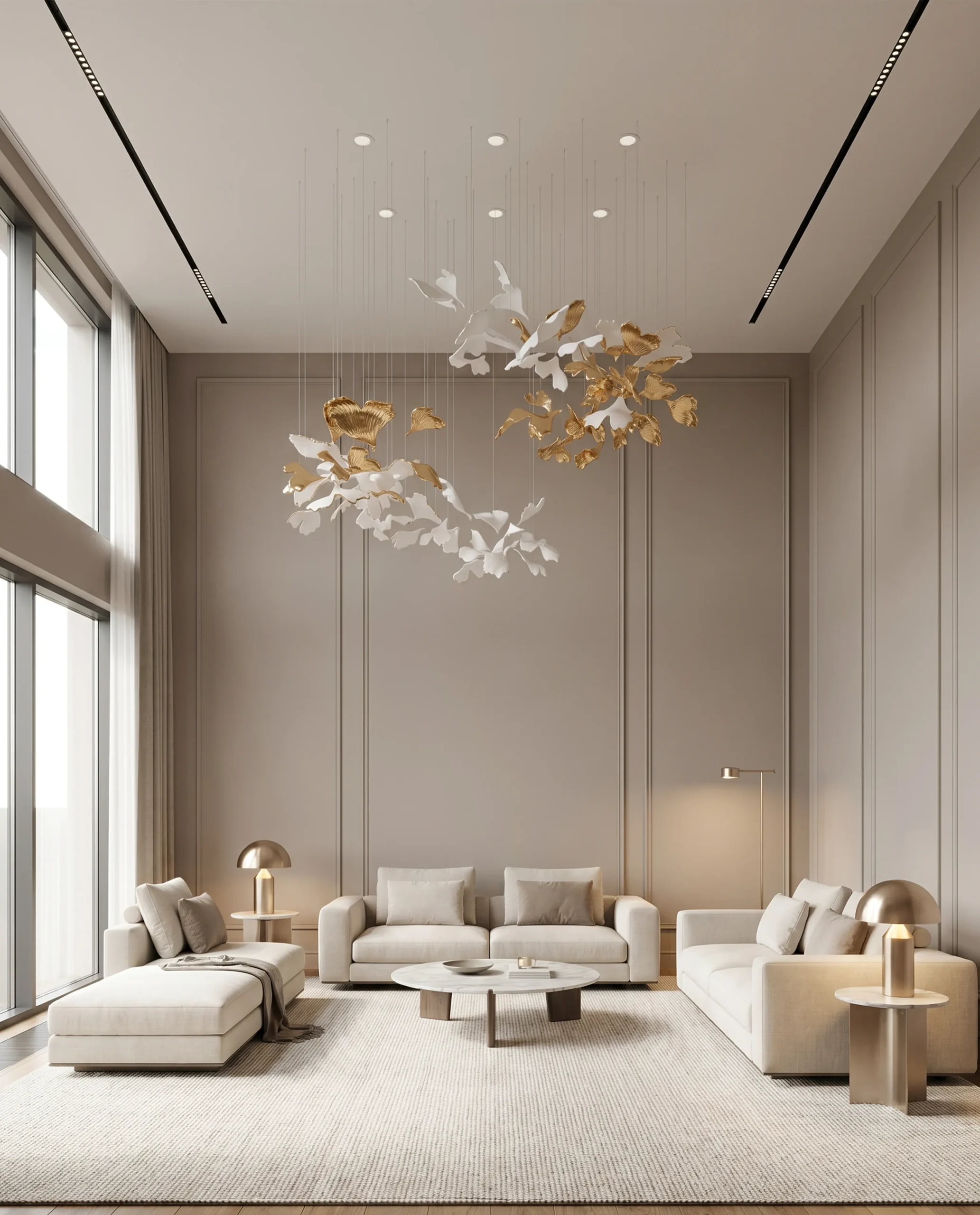 Irene chandelier installed in luxury living room