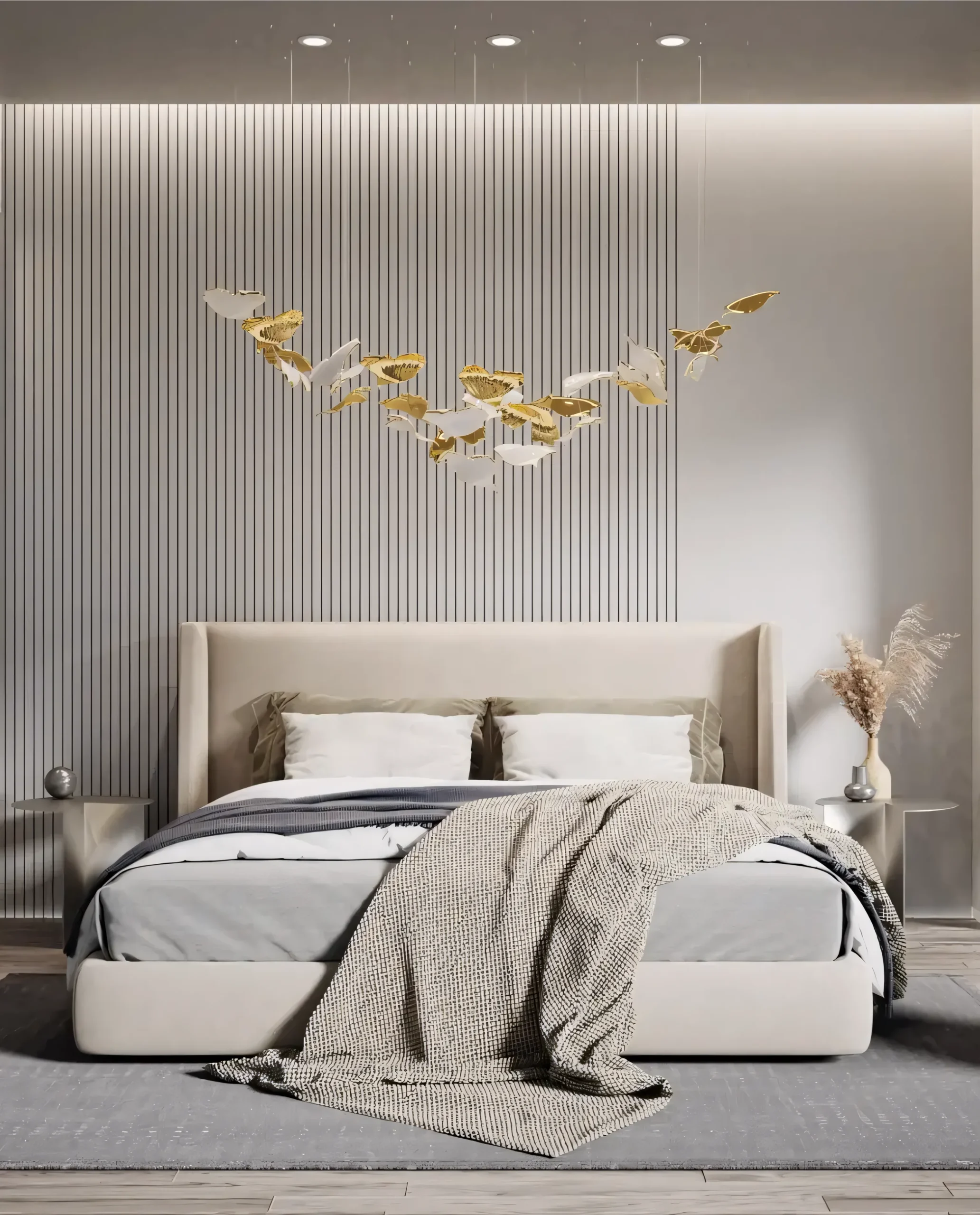 Irene chandelier installed in luxury bedroom