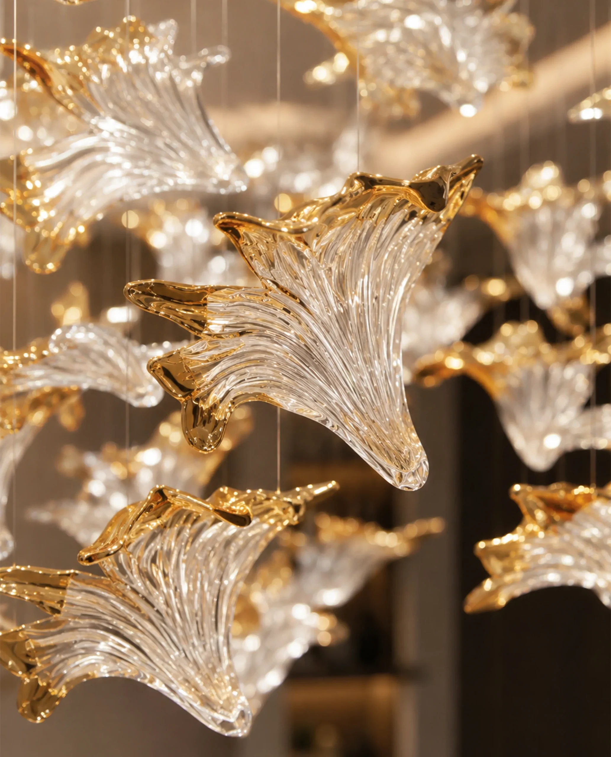 Ivy chandelier gold and crystal petal close-up Bloom Lighting