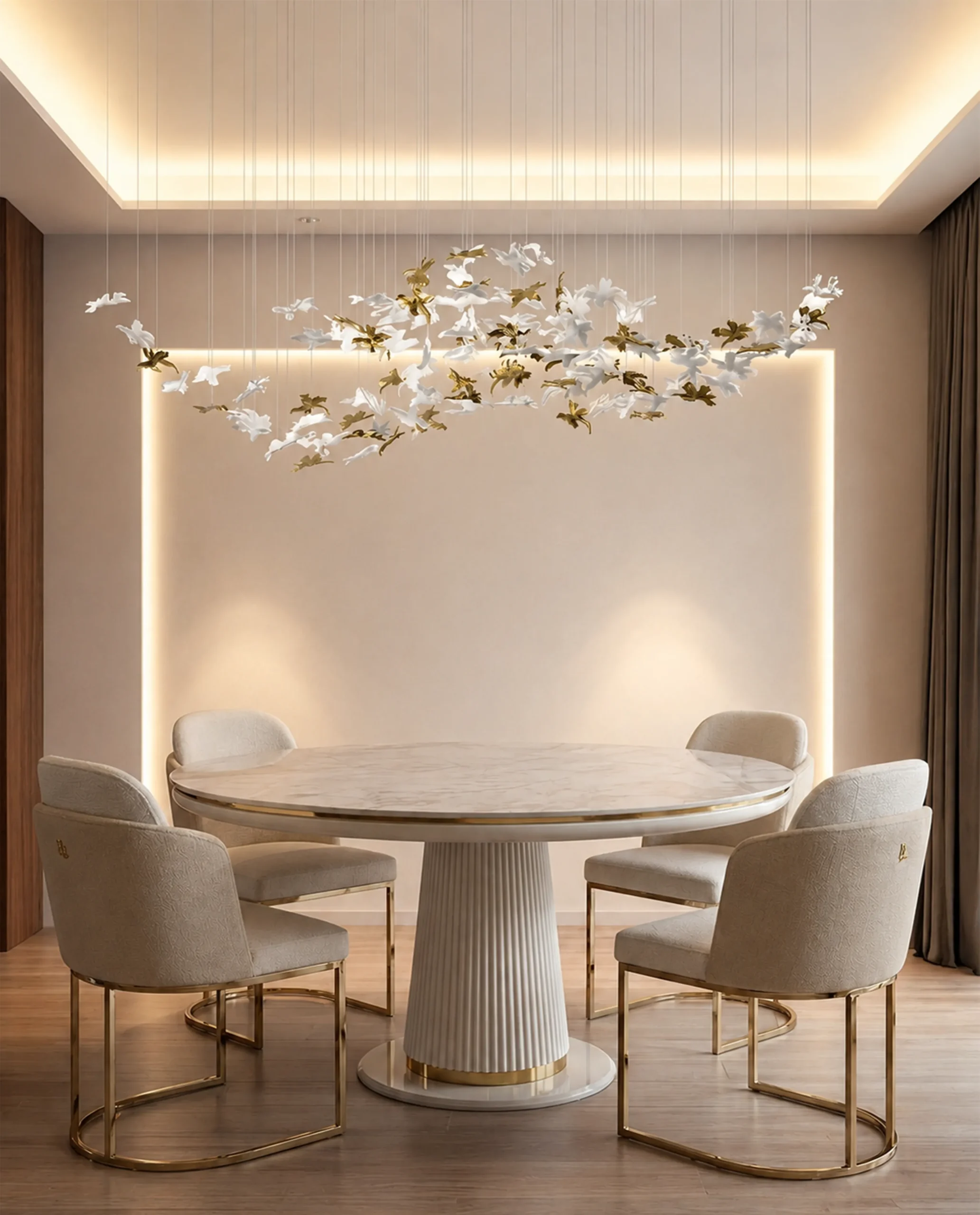 Ivy chandelier installed in luxury dining room