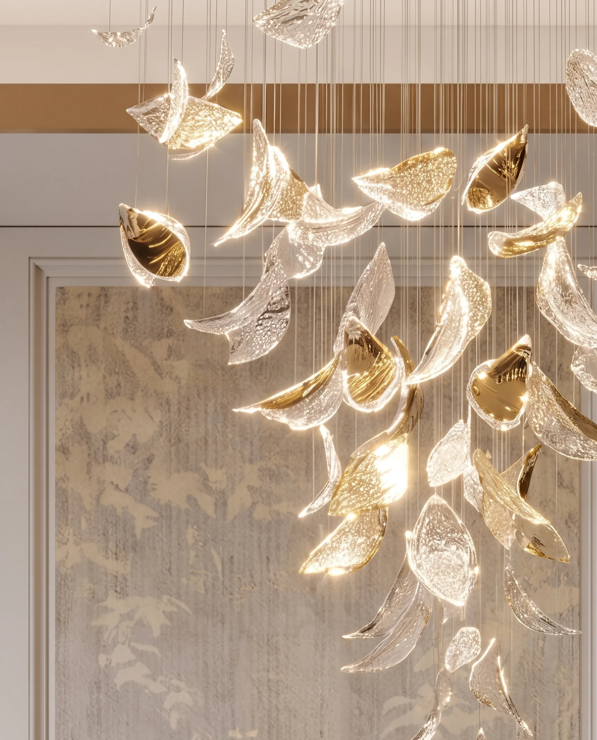 Laverna chandelier gold and crystal petal close-up Bloom Lighting