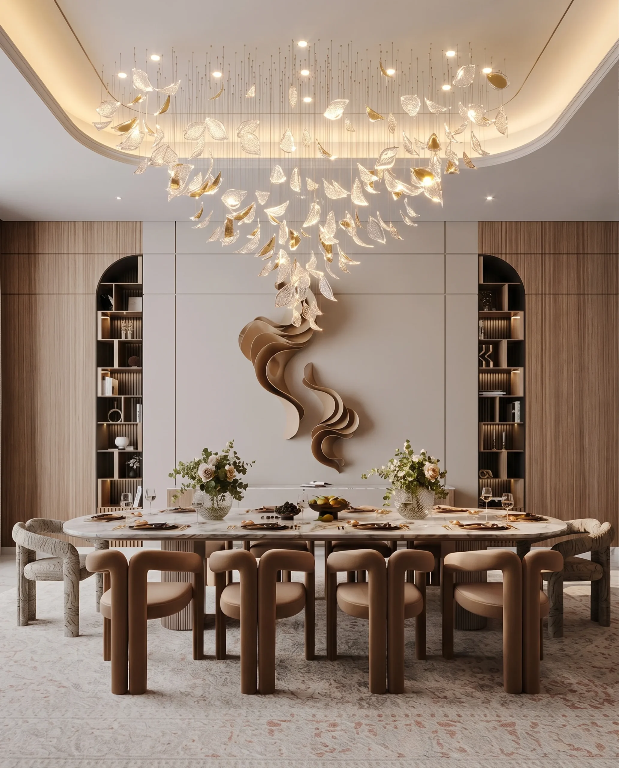 Laverna chandelier installed in luxury dining room
