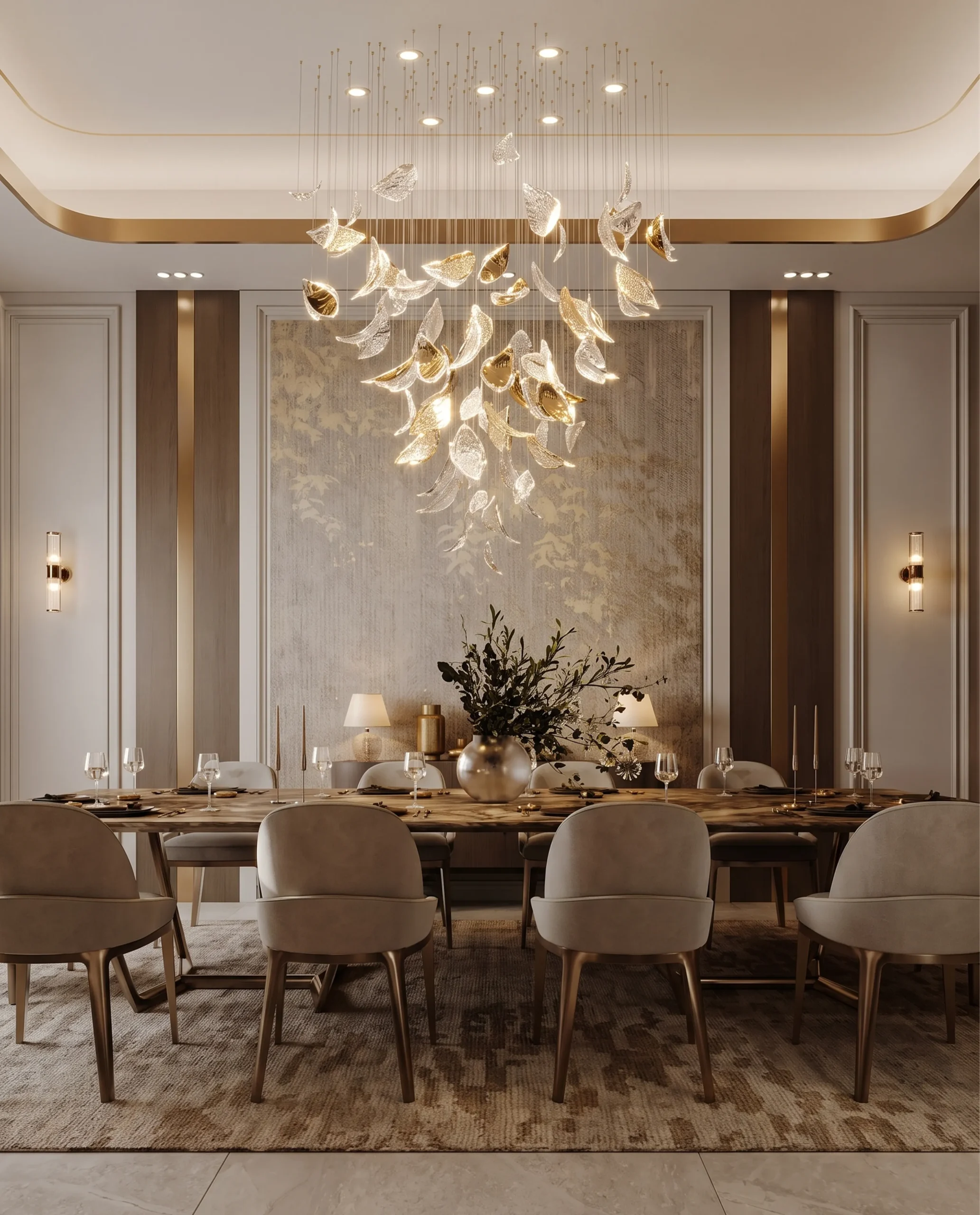 Laverna chandelier installed in luxury formal dining room