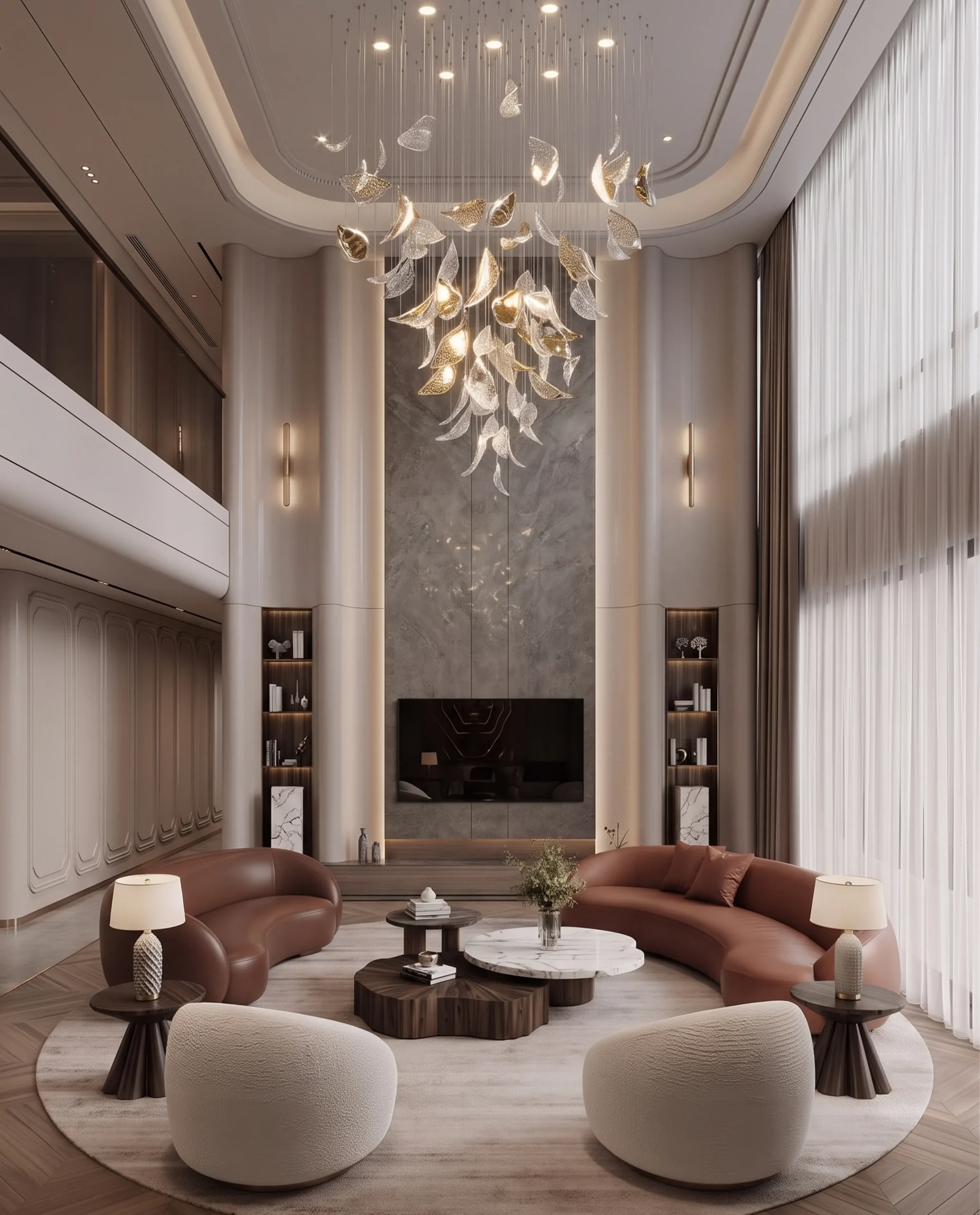 Laverna chandelier installed in luxury double volume