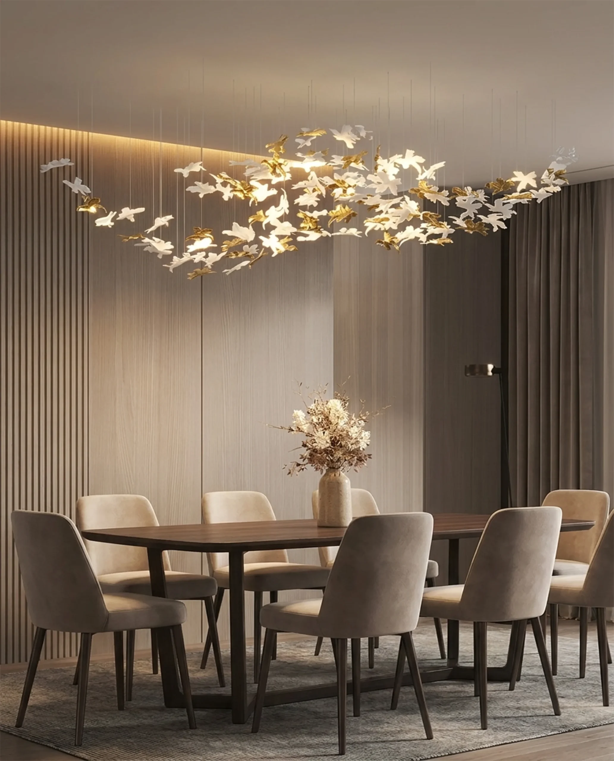 Lianna chandelier installed in luxury dining space
