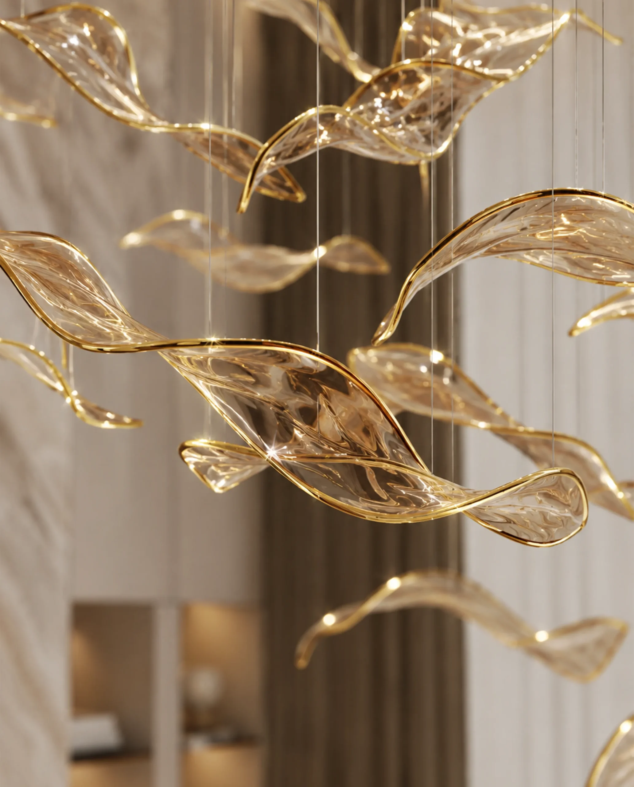 Light and Shade chandelier gold leaf detail close-up