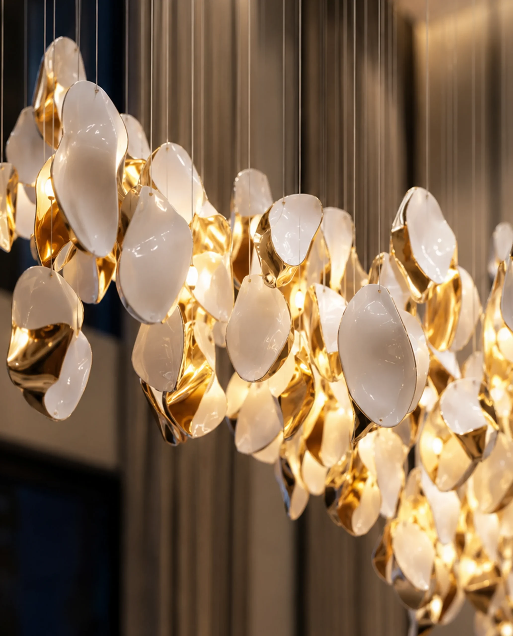 Ornella chandelier white and gold petal close-up Bloom Lighting