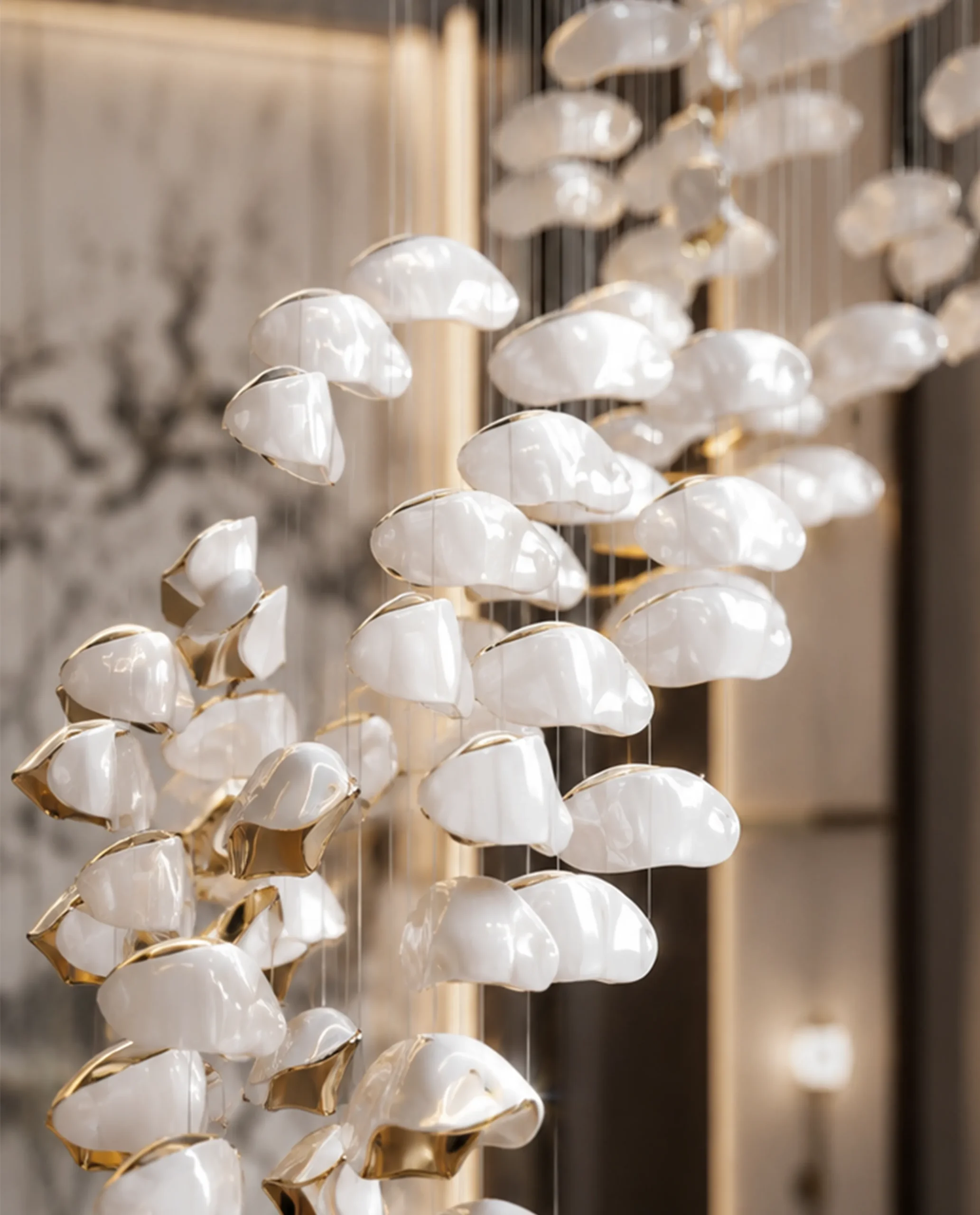 Ornella chandelier petal and gold accent detail