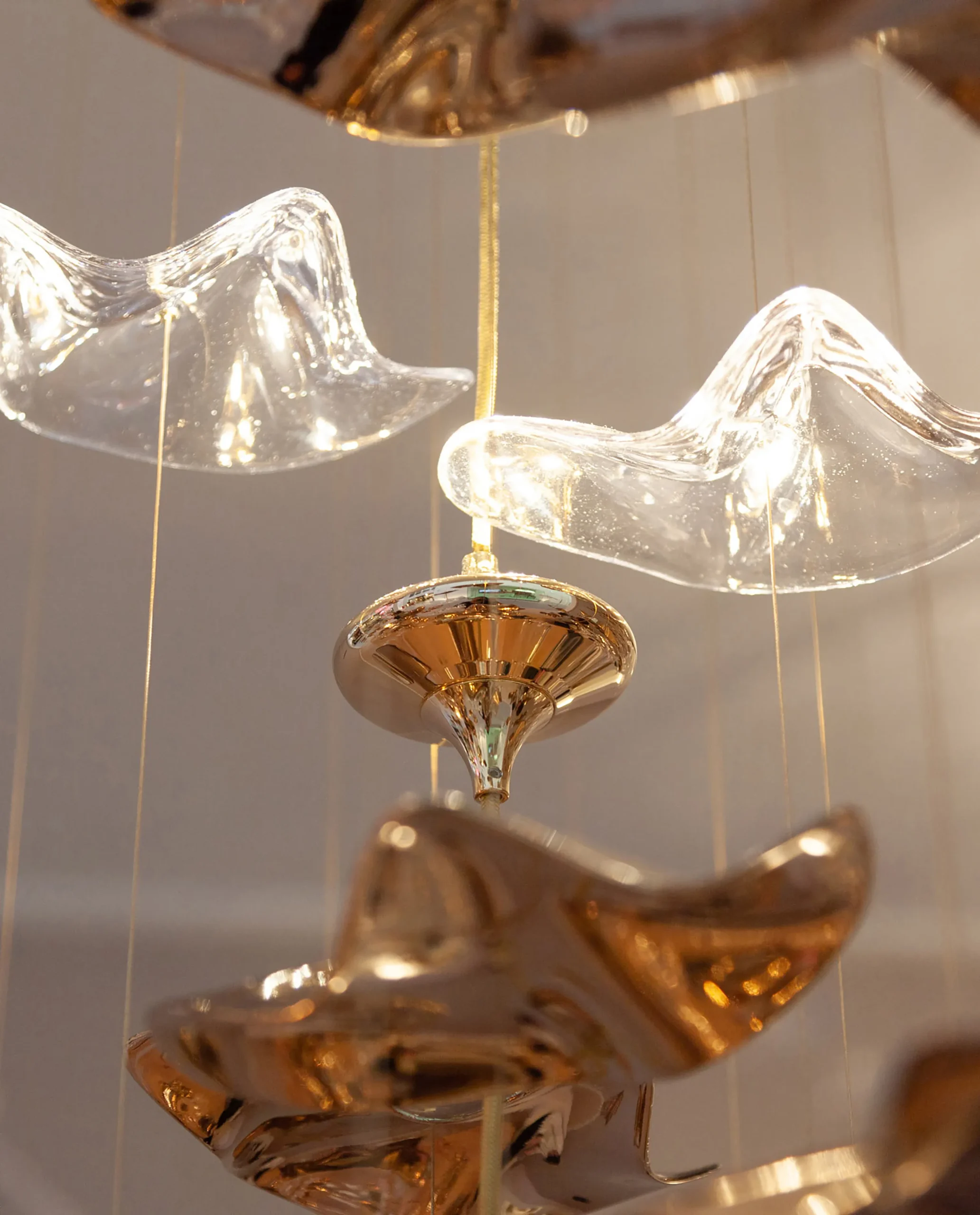Sandhills chandelier gold and crystal close-up Bloom Lighting