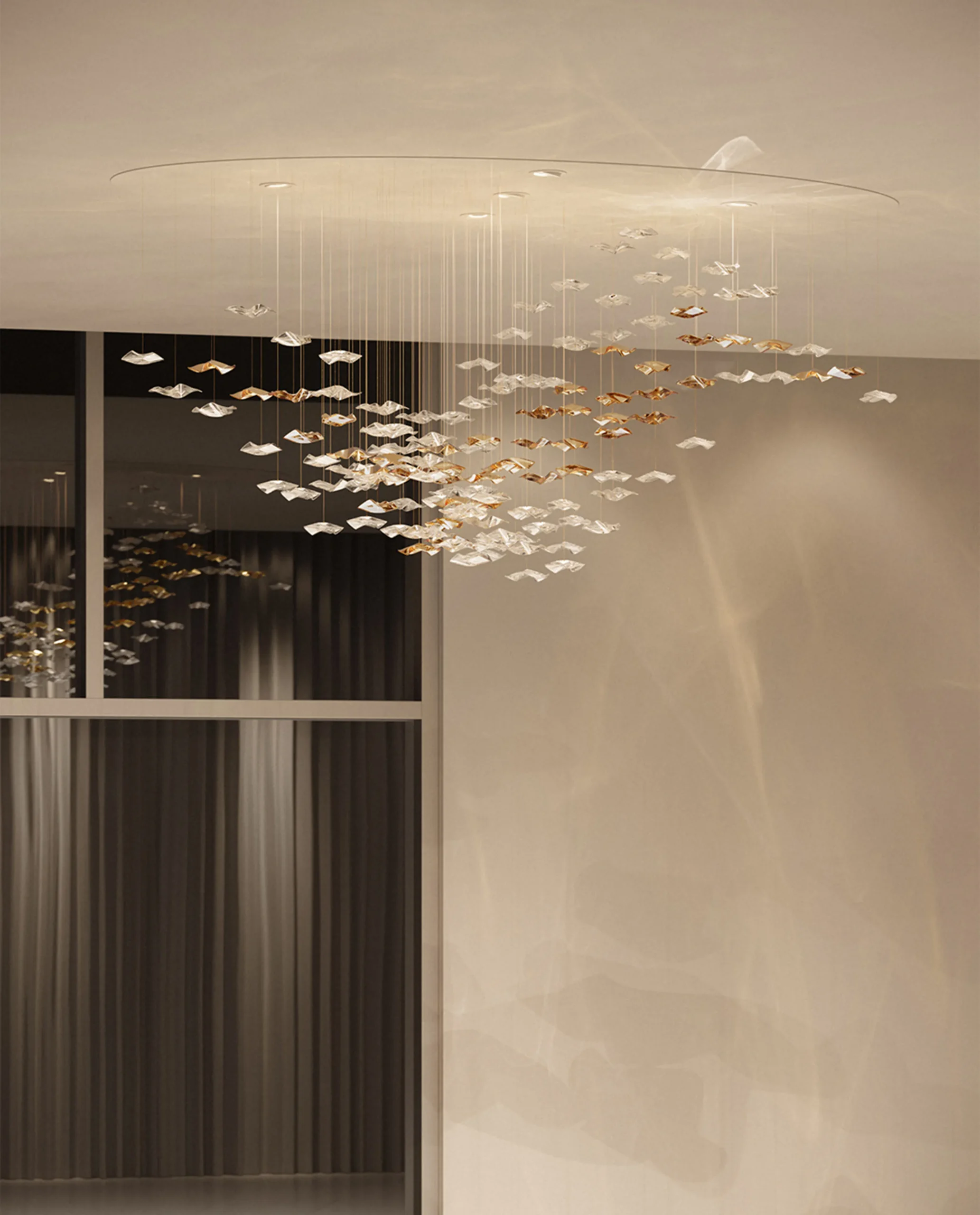 Sandhills installed in luxury interior with tall windows
