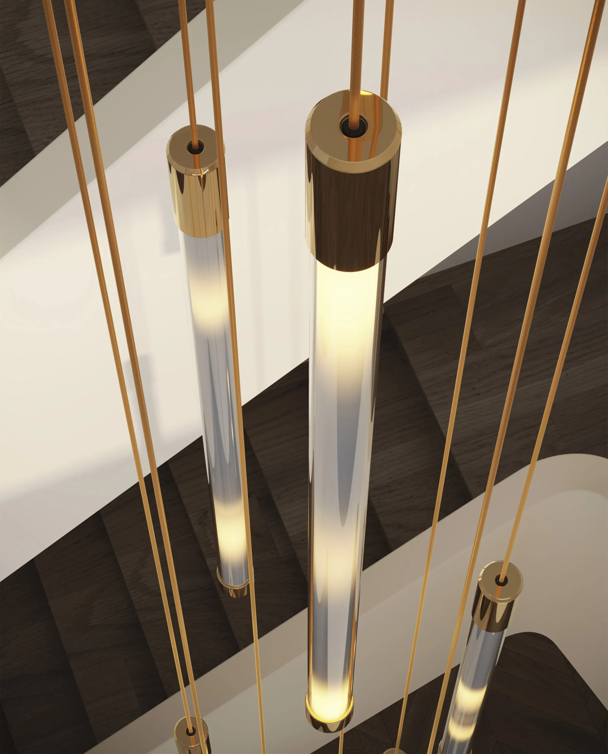 Yarden chandelier gold rod detail close-up