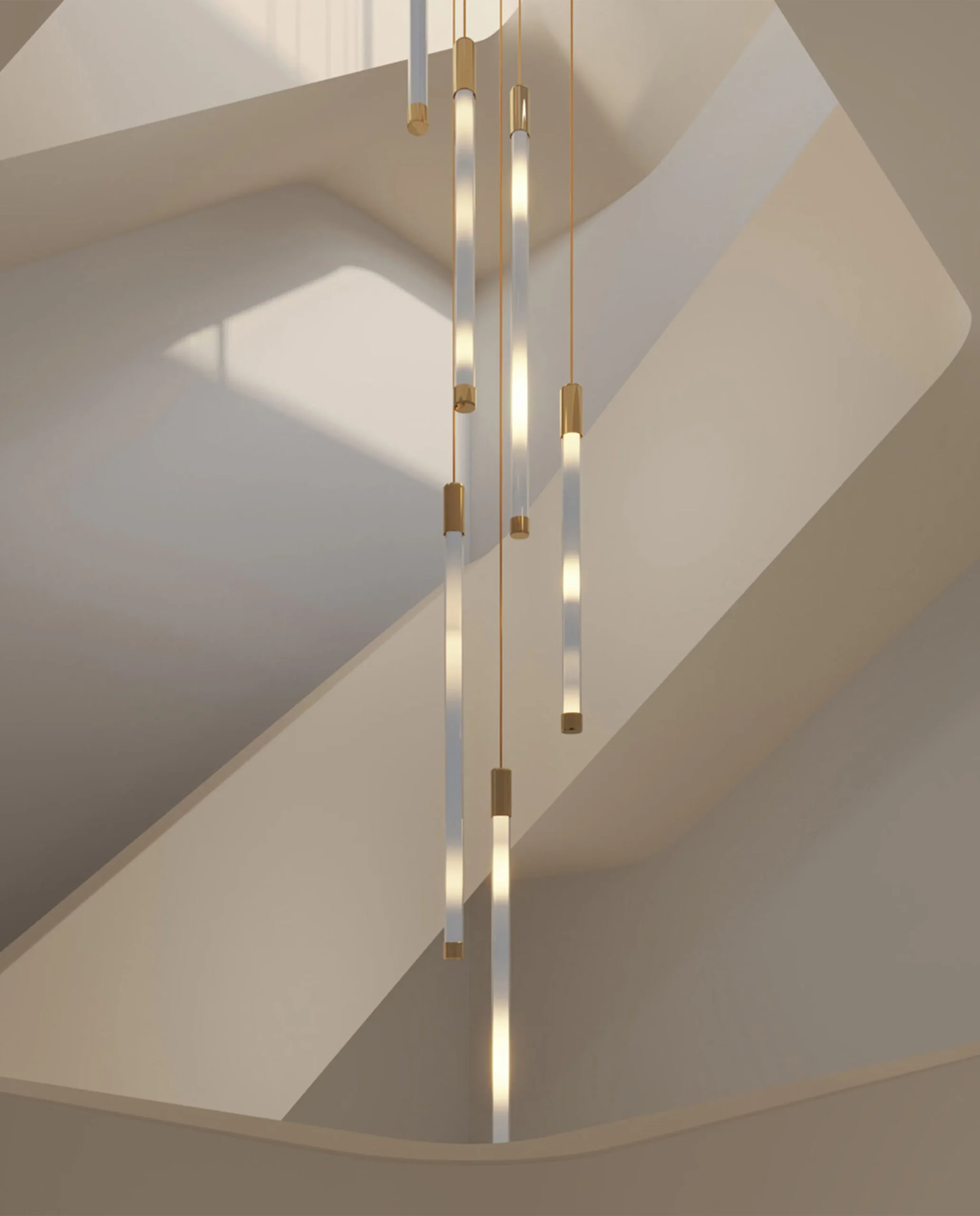 Yarden chandelier cascading formation in stairwell