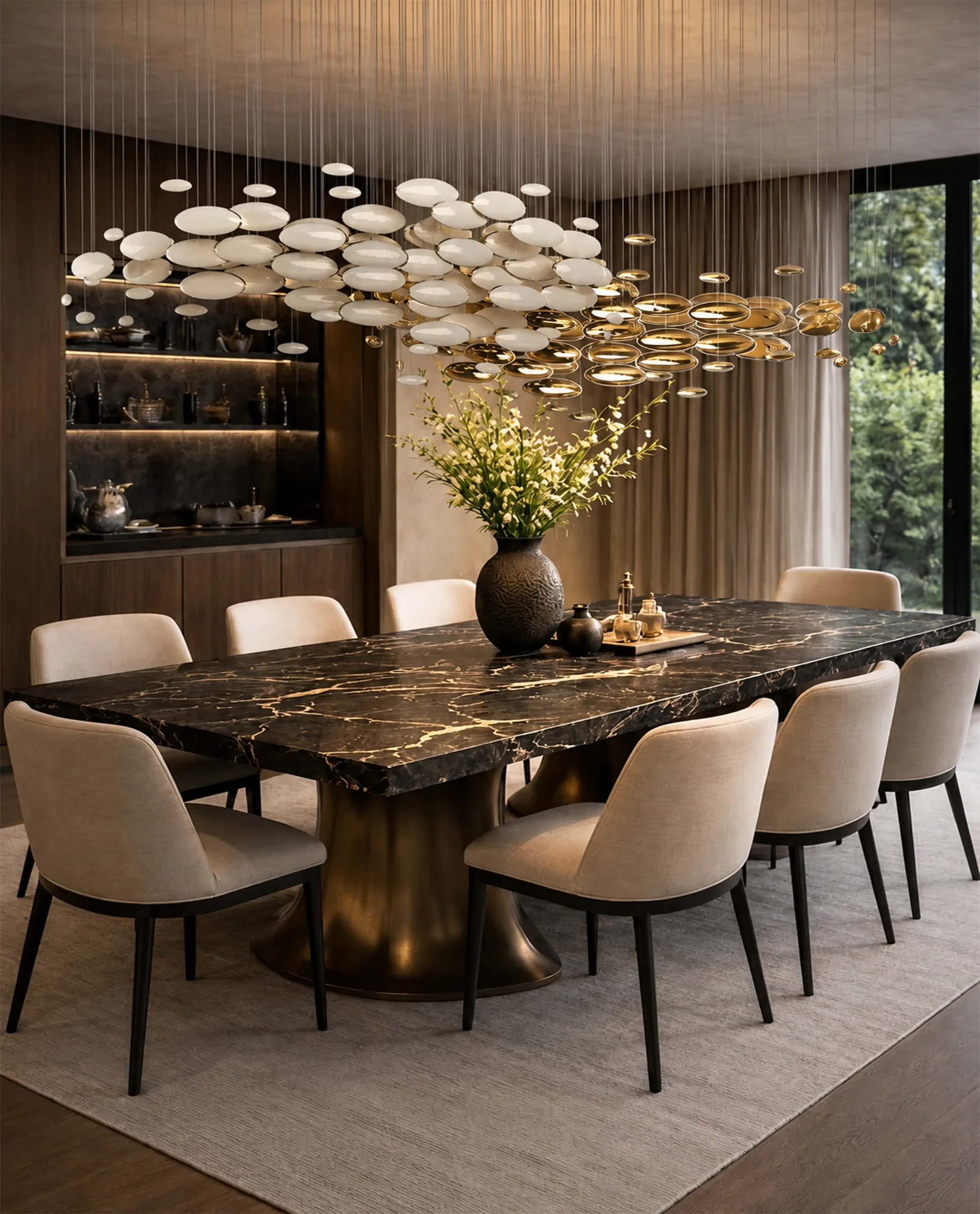 Zarre chandelier installed in luxury dining room