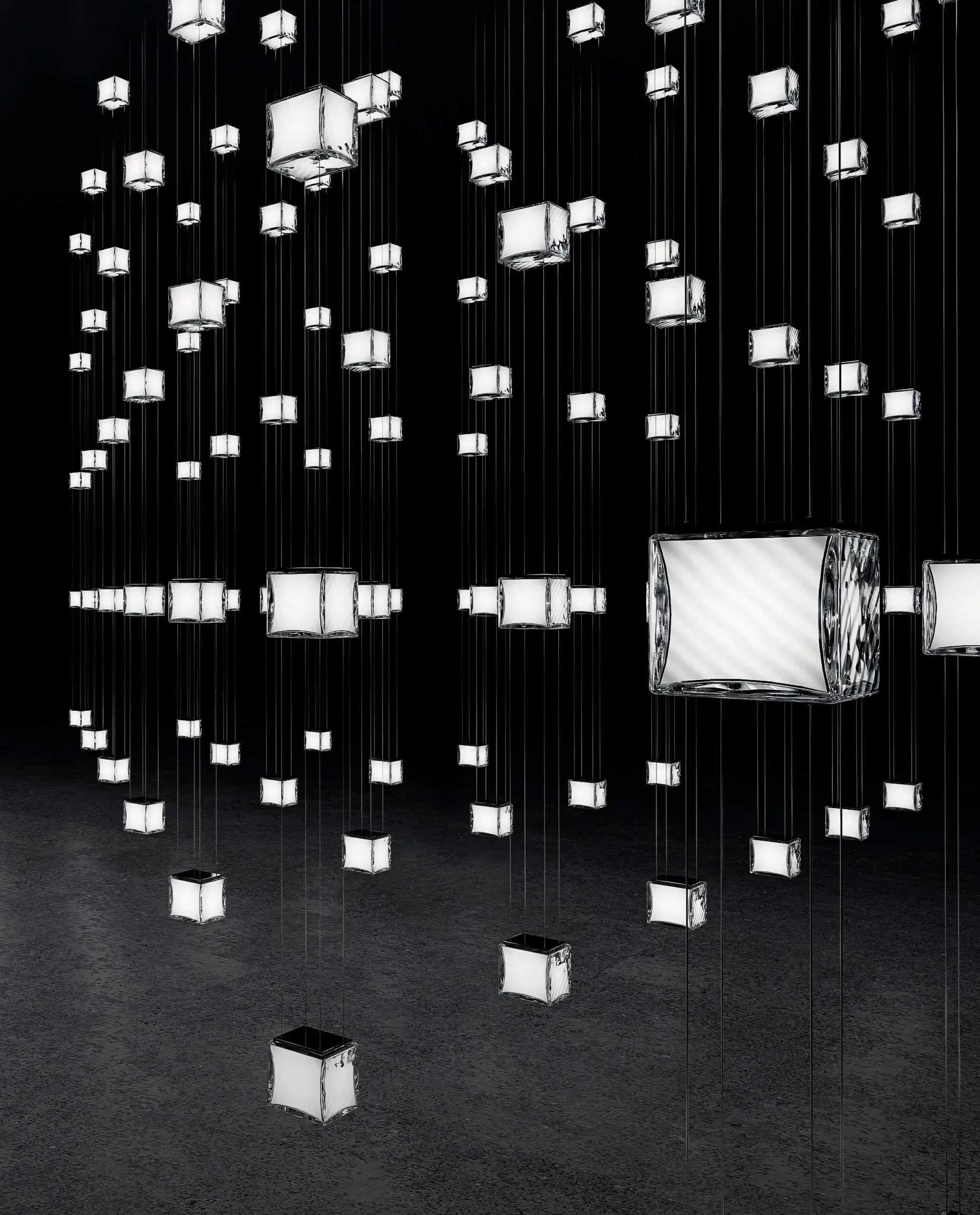 Zelda chandelier pixel cube formation on dark background