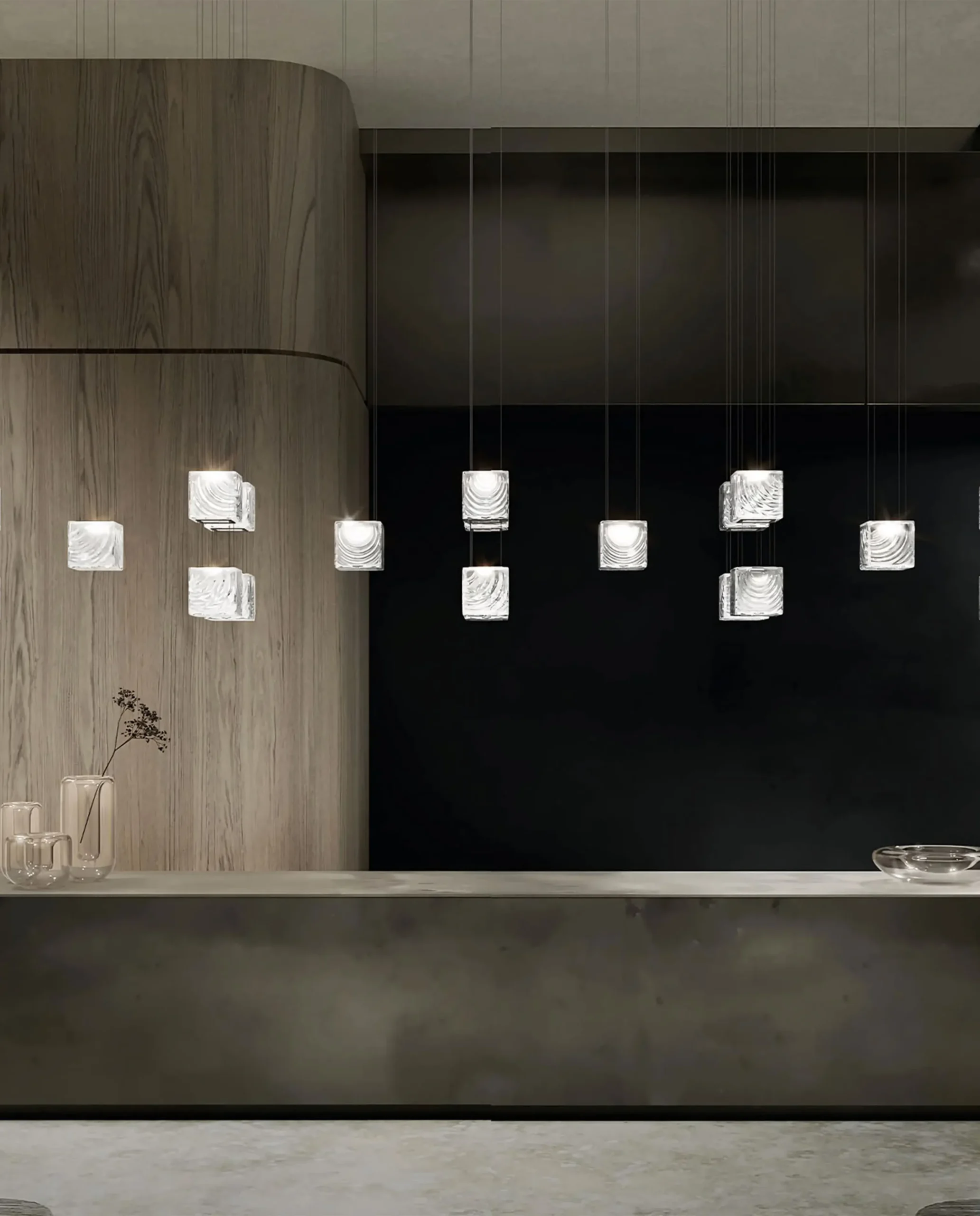 Zelda chandelier installed in luxury commercial interior