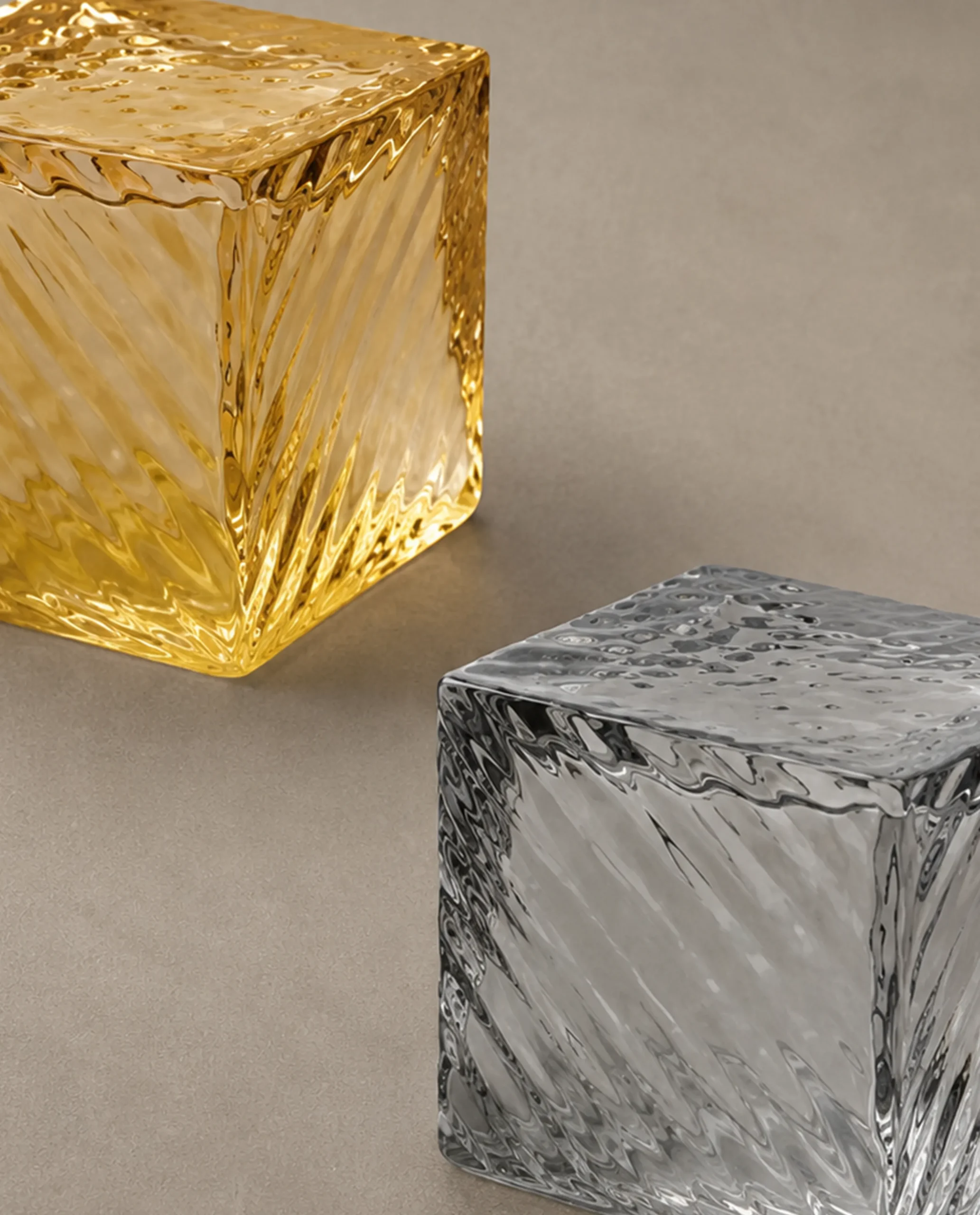 Zelda chandelier gold and grey crystal cube detail